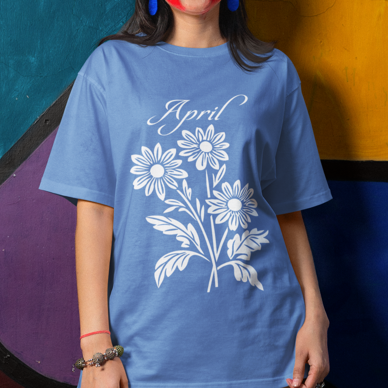 Comfort Colors April Daisy Flower Unisex Garment-Dyed T-shirt, White Flower Tee, April Birthday Gift, Floral Shirt, Gift for Her