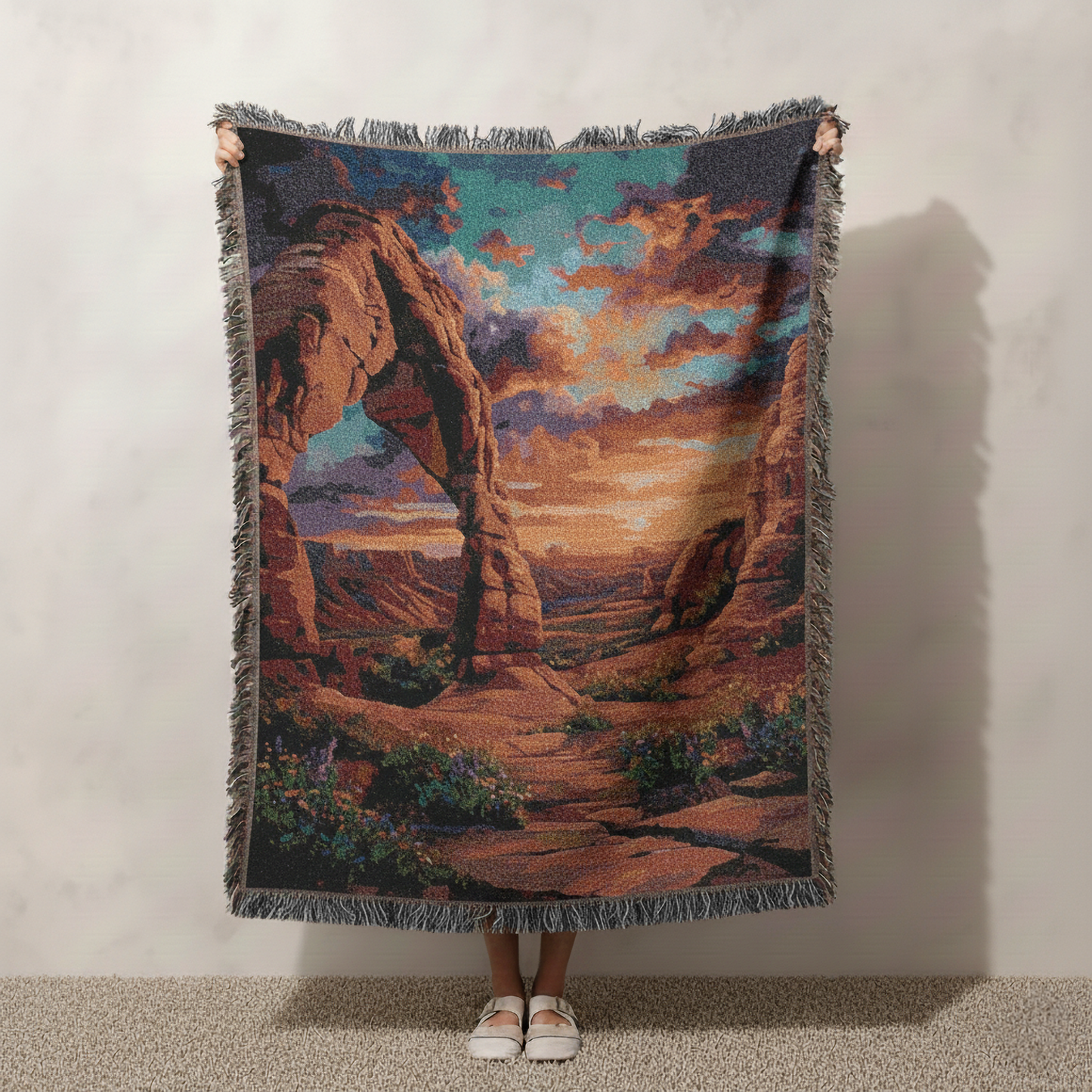 Arches National Park Woven Blanket, Delicate Arch Tapestry, Utah Sunset Throw, Western Boho Decor, Home Bedroom Decor, Sofa Bed cover