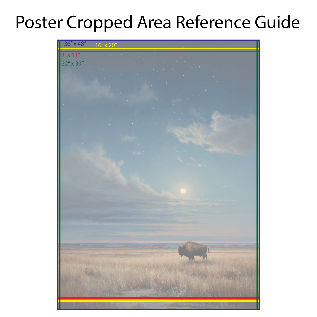 Bison Under Moonlight Wall Art, Western Landscape Canvas or Poster Print, Starry Night Prairie Buffalo Print, Rustic Nature Home Decor