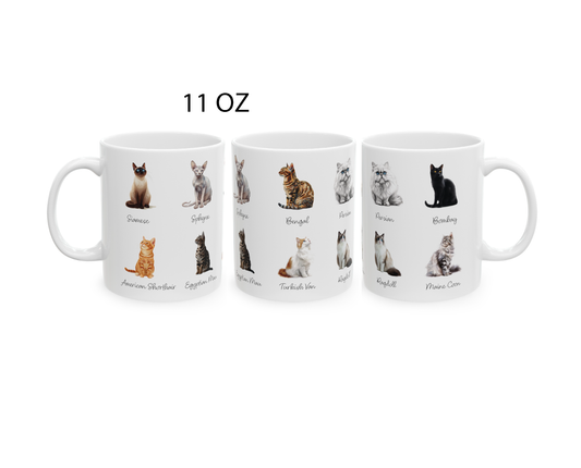 Cat Coffee Mug, Cat Breed Mug, Cat Lover Mug, Cat Drawing Mug, Kitten Tea Cup, House Warming gift, Cat Home Decor, Birthday Gift