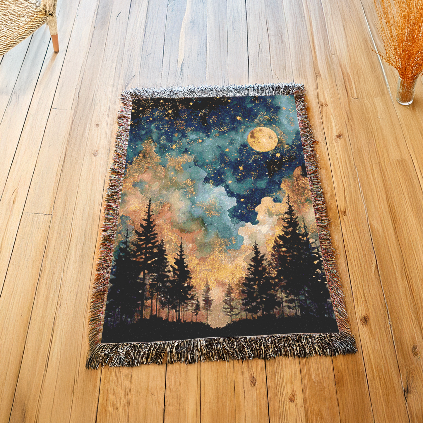 Celestial Woven Blanket, Moon and Stars Decor, Night Sky Tapestry, Cozy Home Gift, Nature Lover Sofa Bedding Throw, Galaxy Throw Blanket