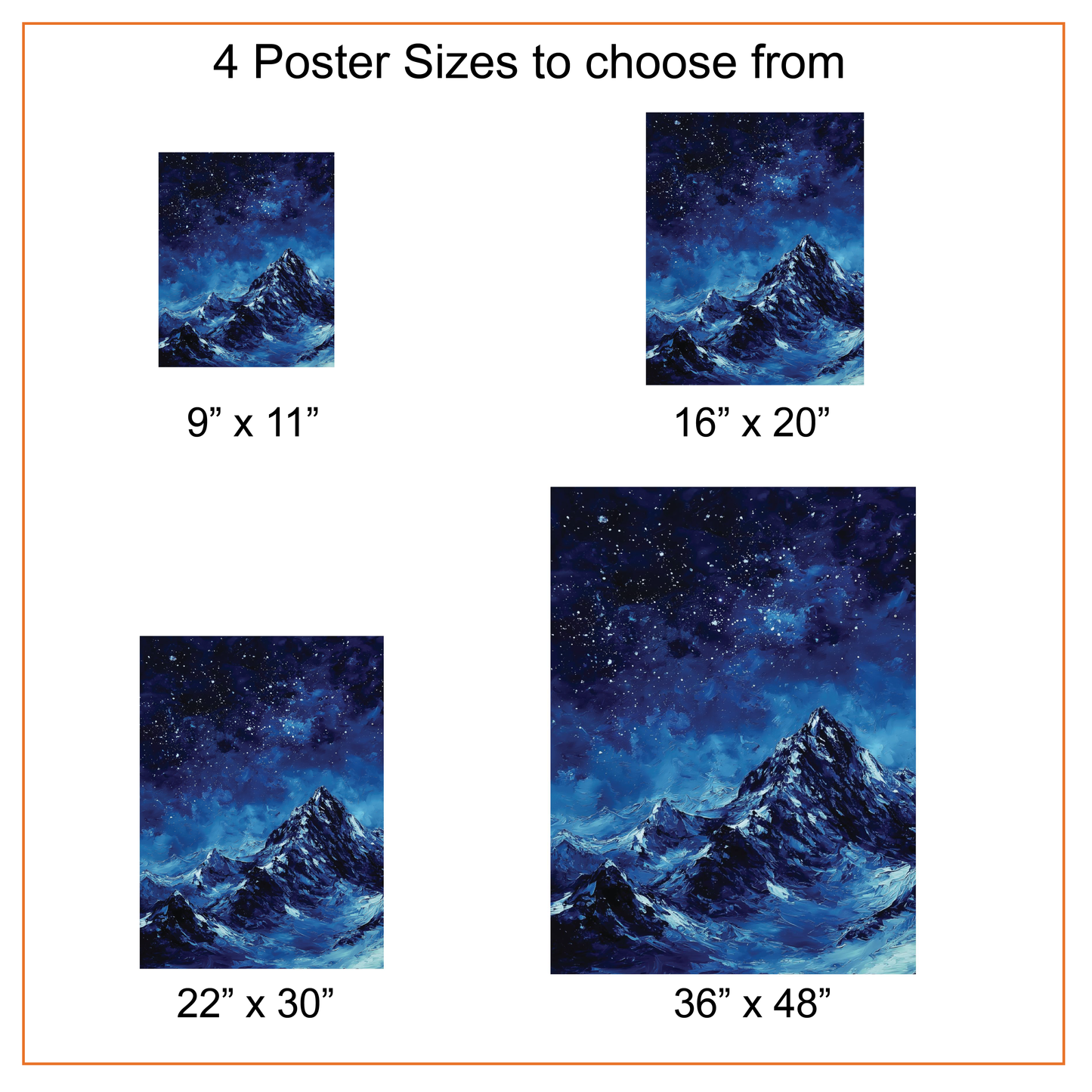 Starry Sky Night Mountain Canvas or Poster Print, Snowy Peak Landscape Painting Style Print Wall Art, Celestial Night Nature Home Decor
