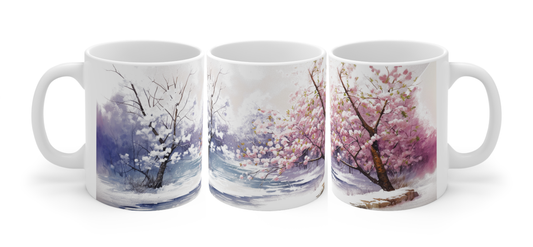 Cherry Blossom Mug, Sakura Tree Mug, Japanese Tree Cup, Spring Mug, Winter Mug, Botanical Mug, Nature Cup, Wild Flower Tea Mug, Garden Mug