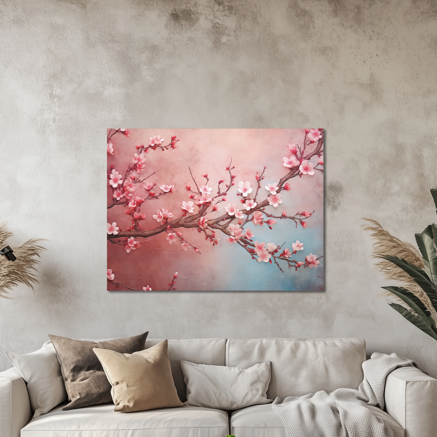 Cherry Blossom Wall Art Canvas Print, Asian Inspired Floral Decor, Pink Sakura Flowers, Home Office Decoration, Nature Artwork Gift