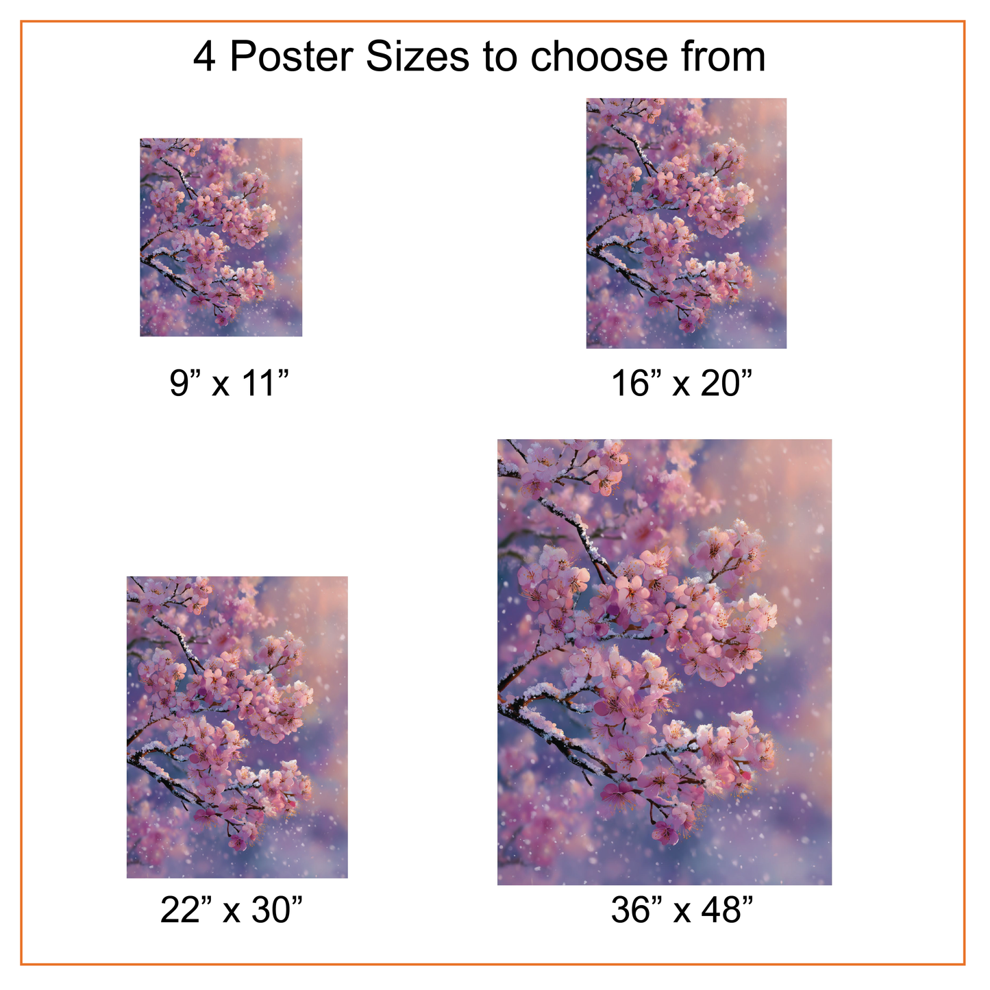 Snowy Cherry Blossom Canvas or Poster Print, Winter Sakura Flower Wall Art, Pink Floral Tree Artwork, Japanese Nature Home Decor