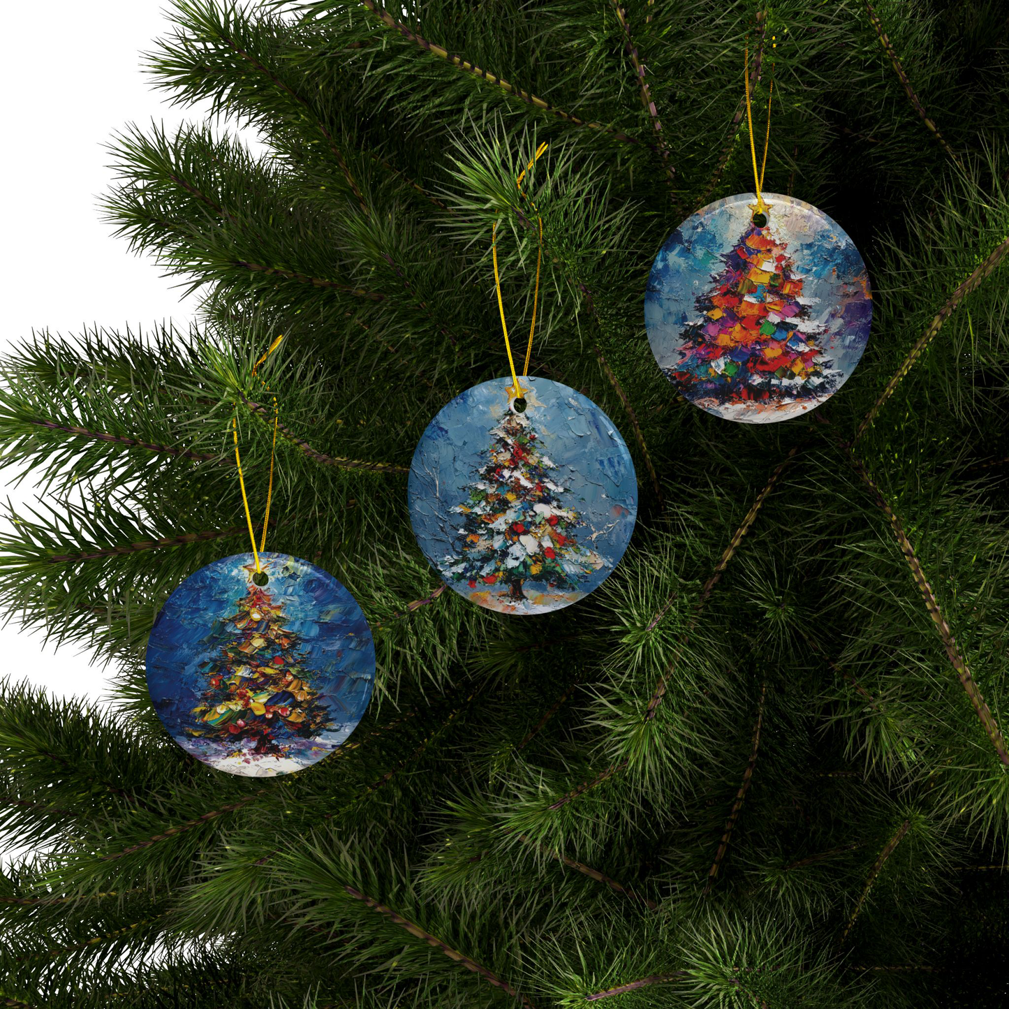 Christmas Tree Ornaments, 3 pcs Set, Both Side Print, Christmas Decoration, Xmas Decor, Christmas Gifts, Gift Exchange, Round Ceramic