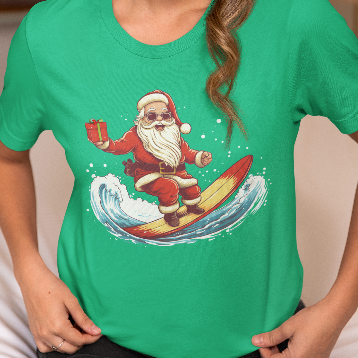 Santa Claus Shirt, Funny Santa Shirt, Santa Surfing Shirt, Funny Christmas T-Shirt, Santa Tshirt, Christmas Gift Idea, Hot Christmas Shirt
