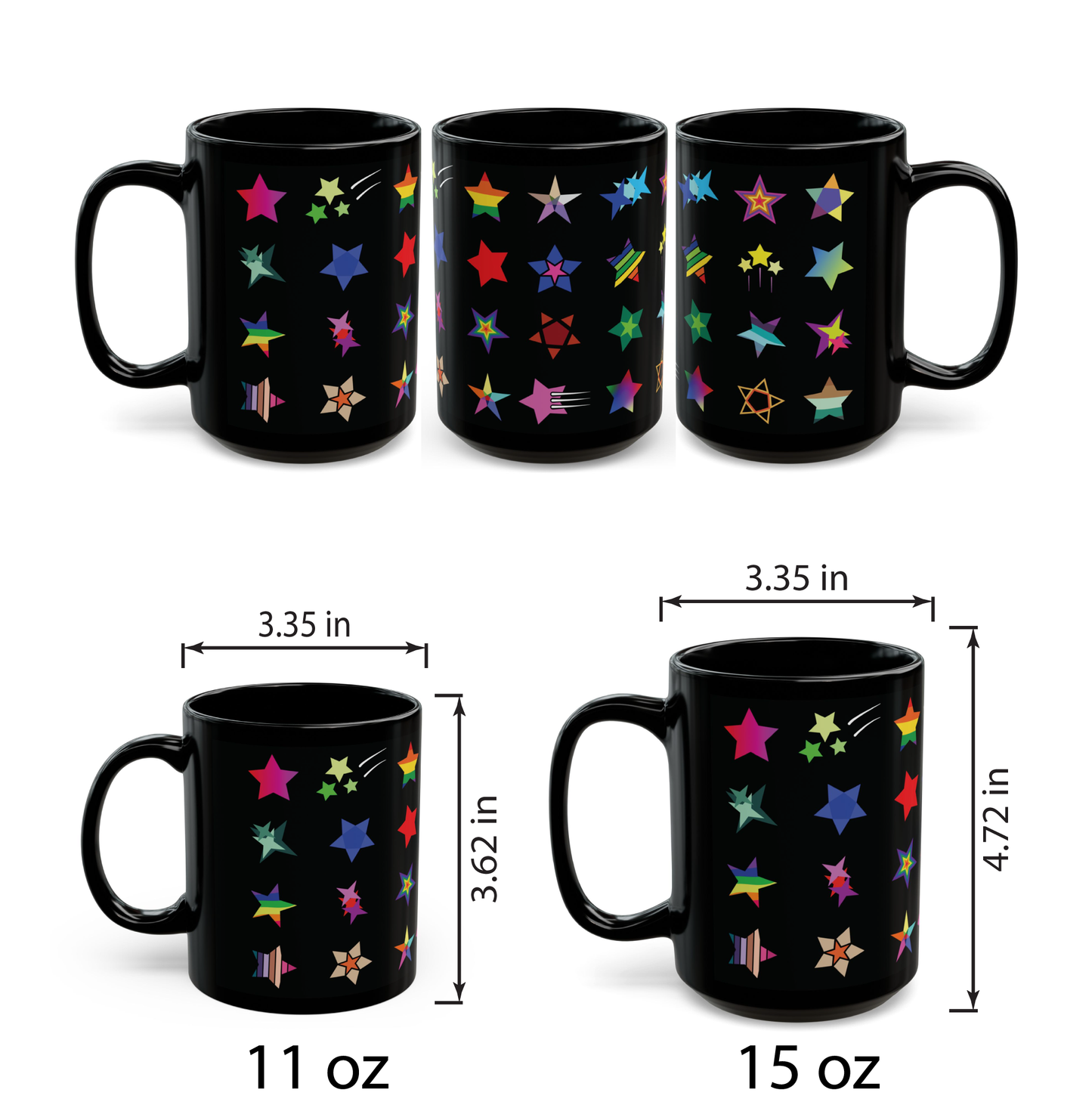Christmas Coffee Cup with Colorful Stars, Rainbow Festive Mug, Holiday Gift Idea, Xmas Kitchen Decor, Hot Cocoa Mug, Winter Season Tea Cup