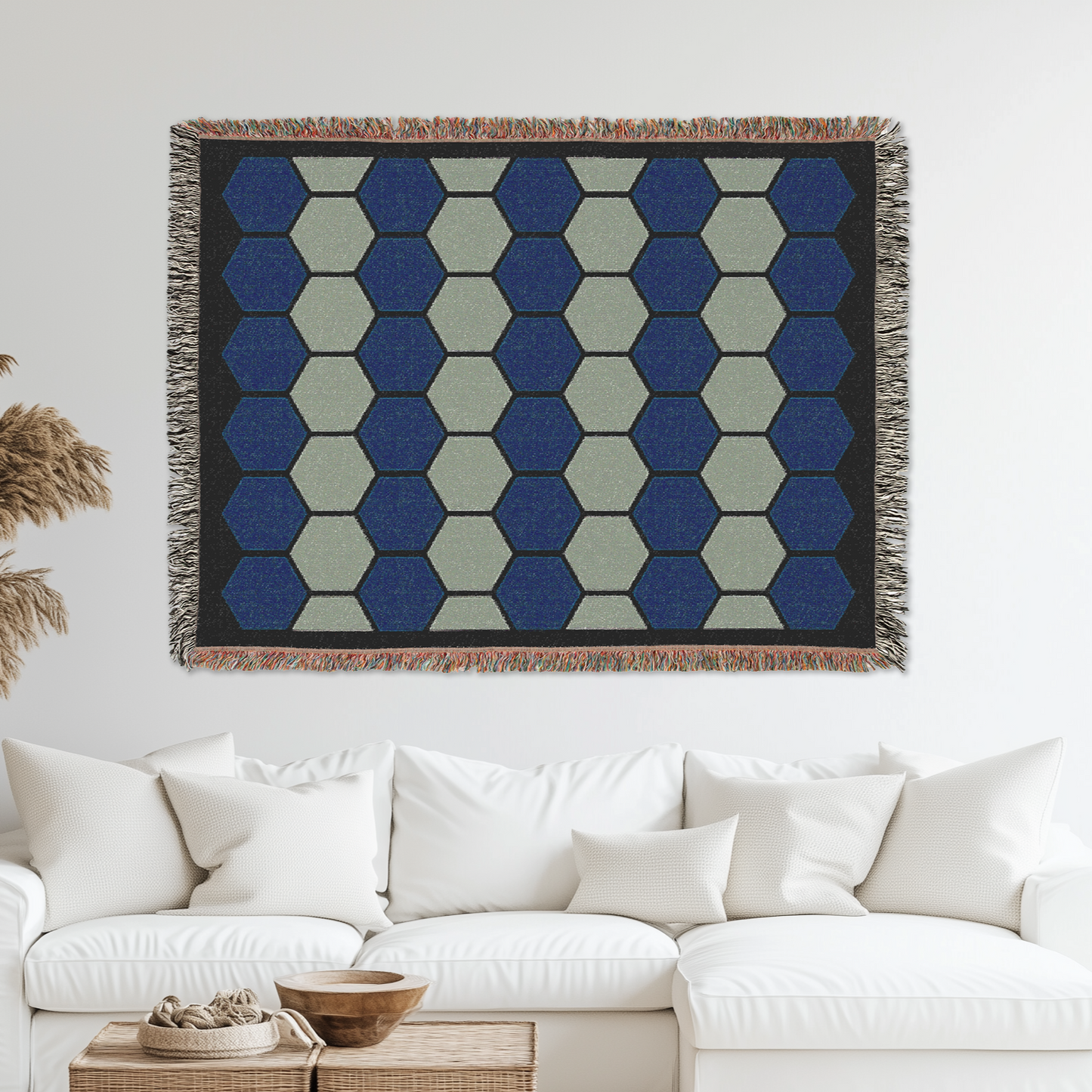 Geometric Hexagon Woven Blanket, Modern Sofa Throw, Wall Tapestry, Cozy Pattern Home Decor, Trendy Wall Decor, House Warming Gift