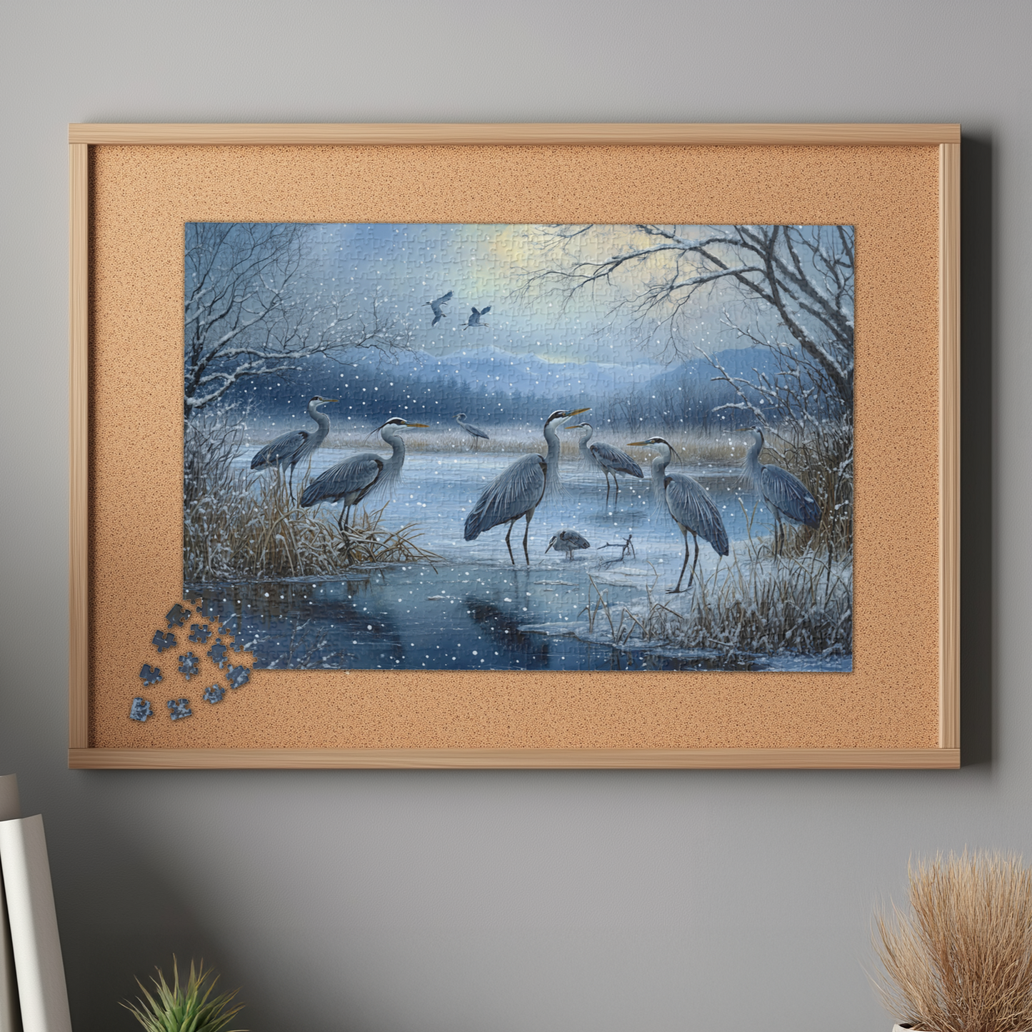 Majestic Blue Herons Winter Scene Jigsaw Puzzle, Beautiful Cranes Puzzle, Nature Lovers Gift, Family Game Fun Activity, Home Decoration