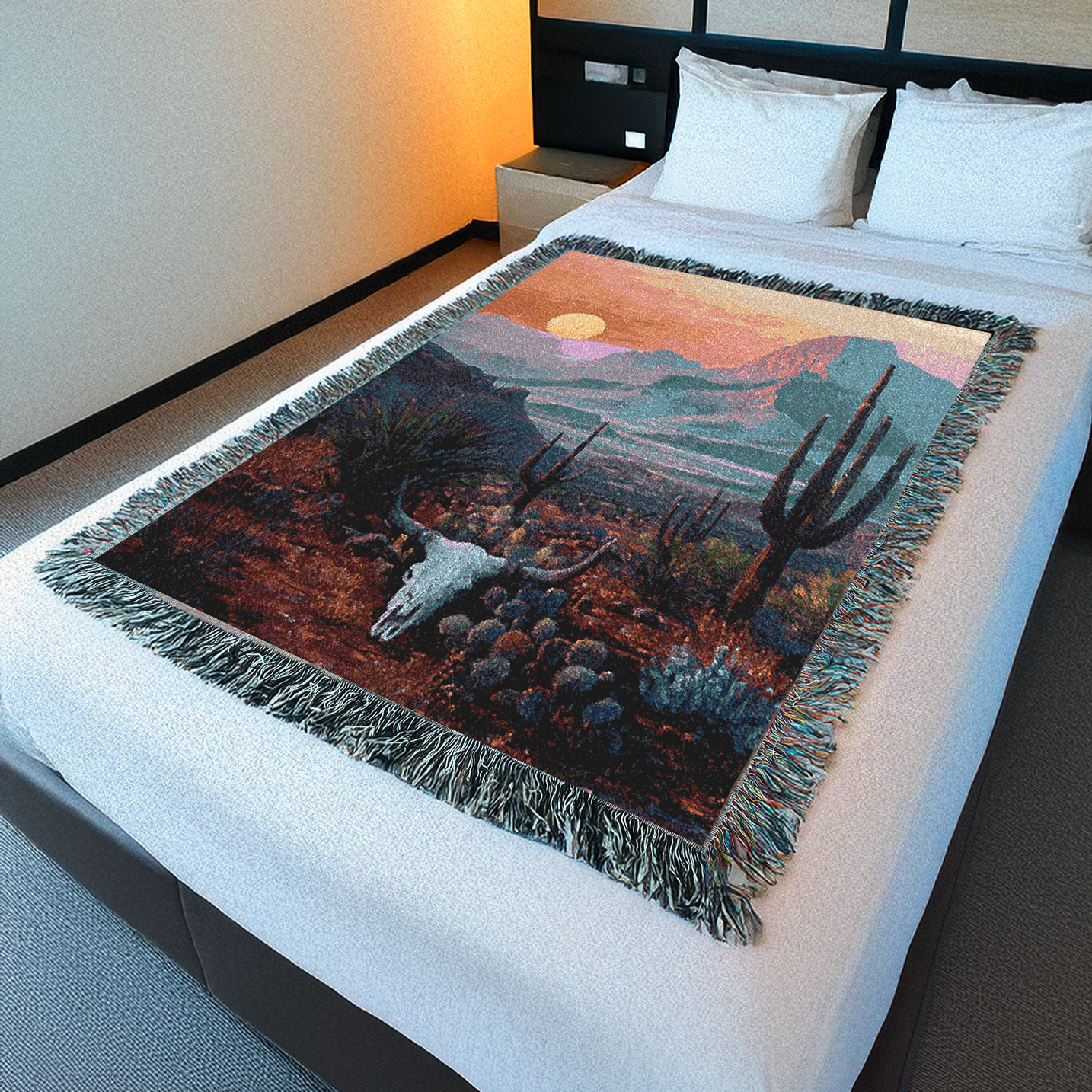 Southwestern Sunset Woven Blanket, Desert Landscape Throw, Southwest Decor, Wall Tapestry, Cozy Couch Bed Blanket, Rustic Home Accent