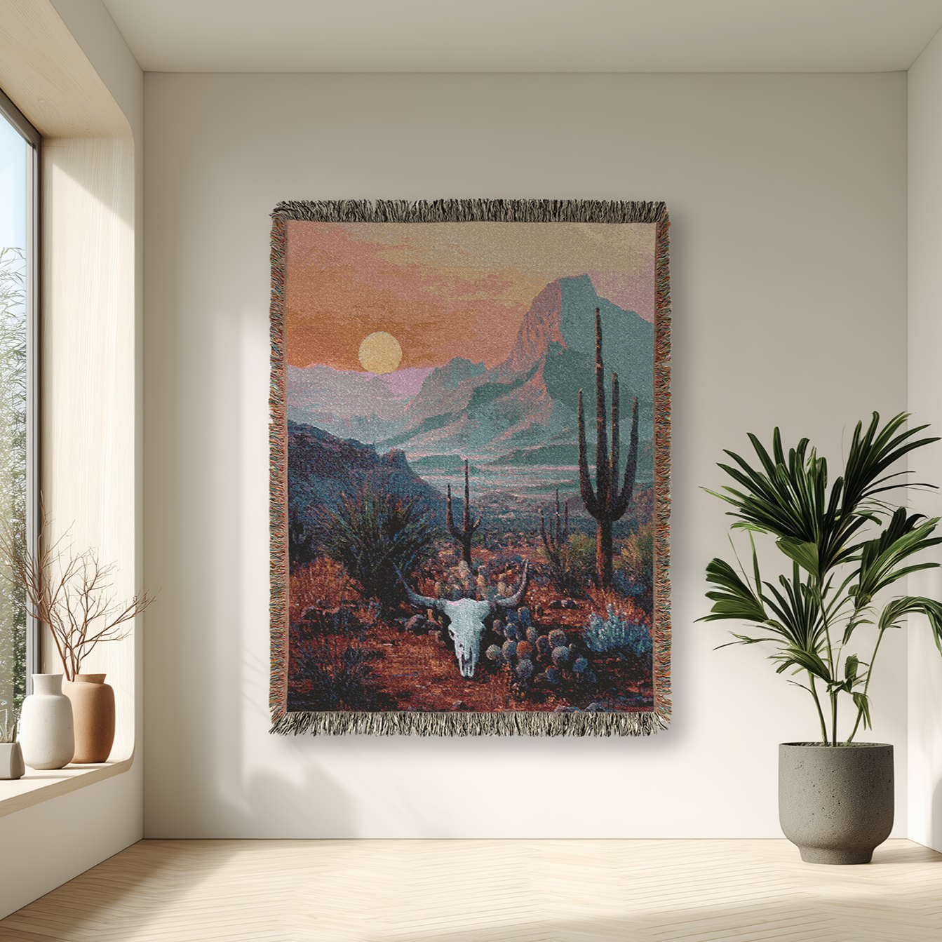 Southwestern Sunset Woven Blanket, Desert Landscape Throw, Southwest Decor, Wall Tapestry, Cozy Couch Bed Blanket, Rustic Home Accent