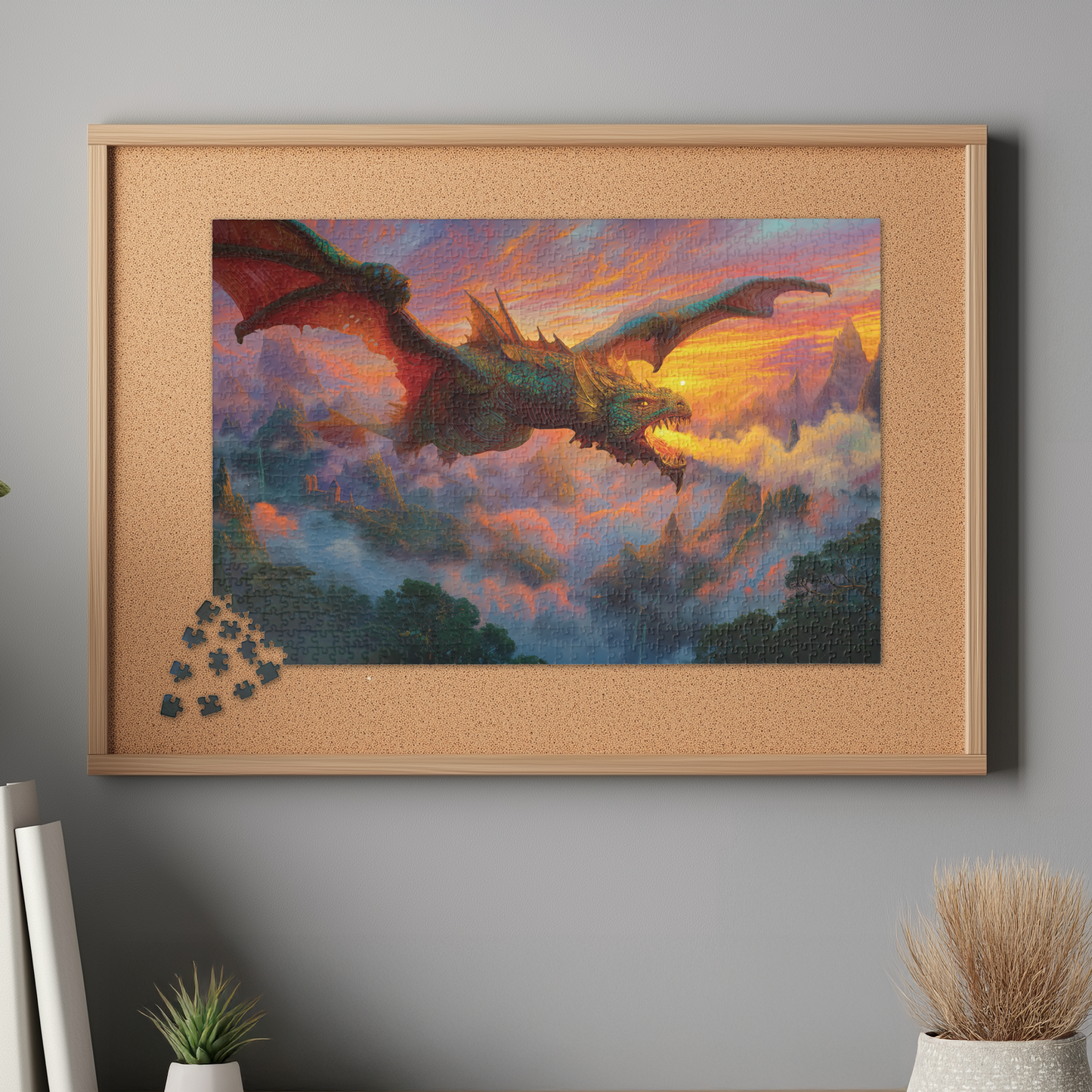 Epic Fire Breathing Dragon Jigsaw Puzzle, Flying Dragon Puzzle, Fantasy Art Legendary Creature Puzzle, Dragon Lover Gift, Challenging Puzzle