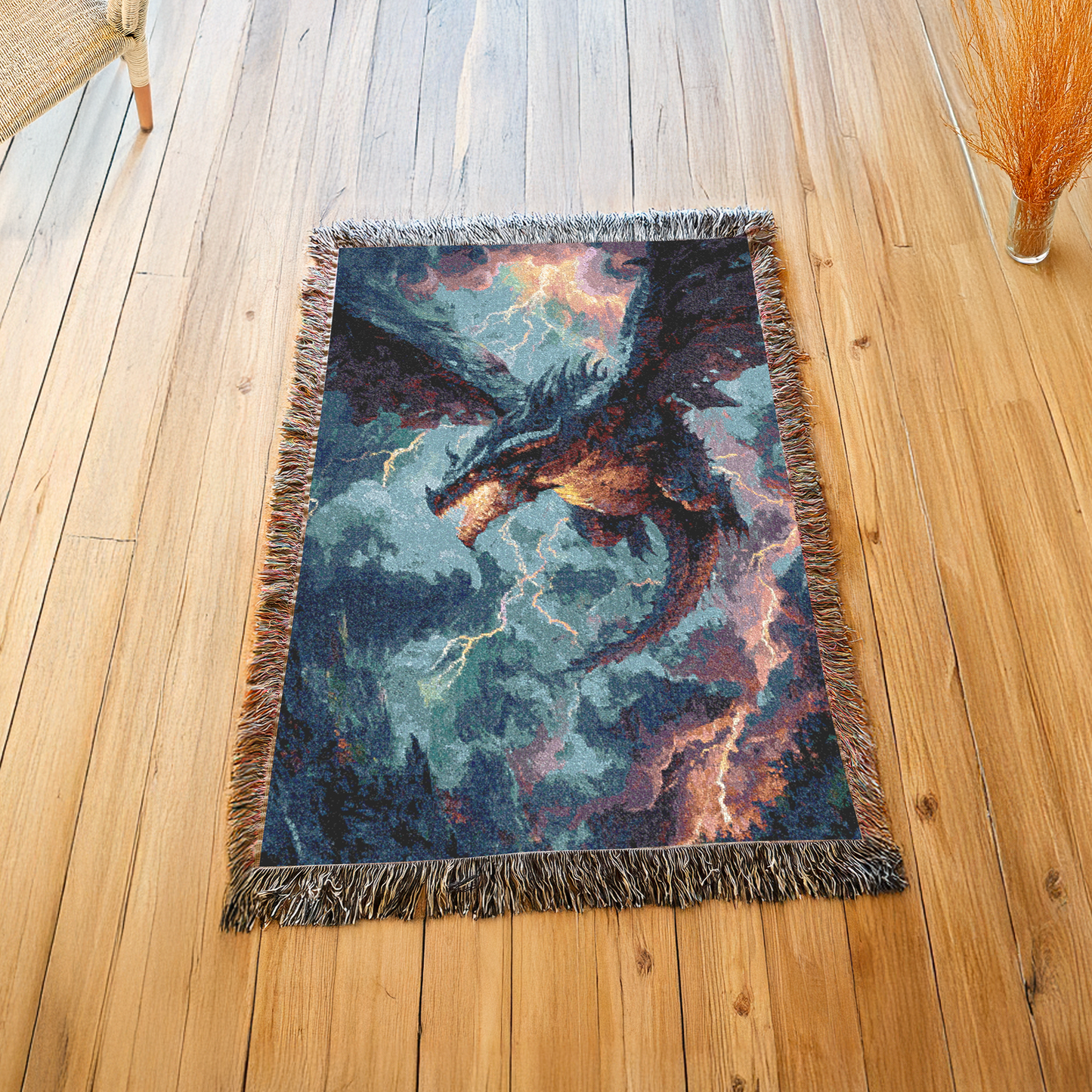 Dragon Fantasy Woven Blanket, Cozy Sofa or Bed Throw, Wall Tapestry, Fantasy Lover Decor, Dragon Lover Gift, Legendary Creature Decor