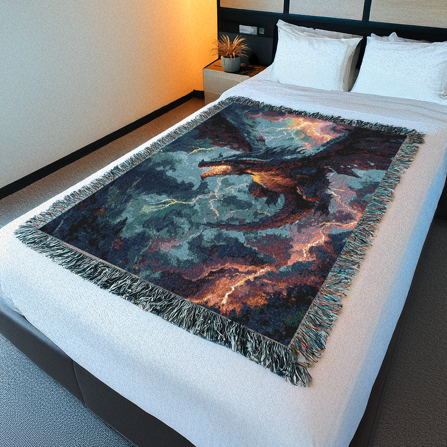 Dragon Fantasy Woven Blanket, Cozy Sofa or Bed Throw, Wall Tapestry, Fantasy Lover Decor, Dragon Lover Gift, Legendary Creature Decor