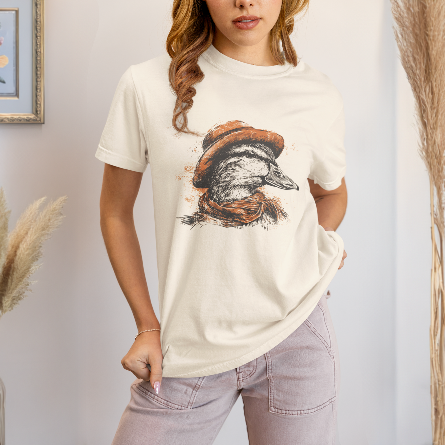 Comfort Colors Duck Graphic Tee, Garment-Dyed T-shirt with Distressed Stylized Duck Design, Duck Lover Shirt, Casual Wear, Crew Neck