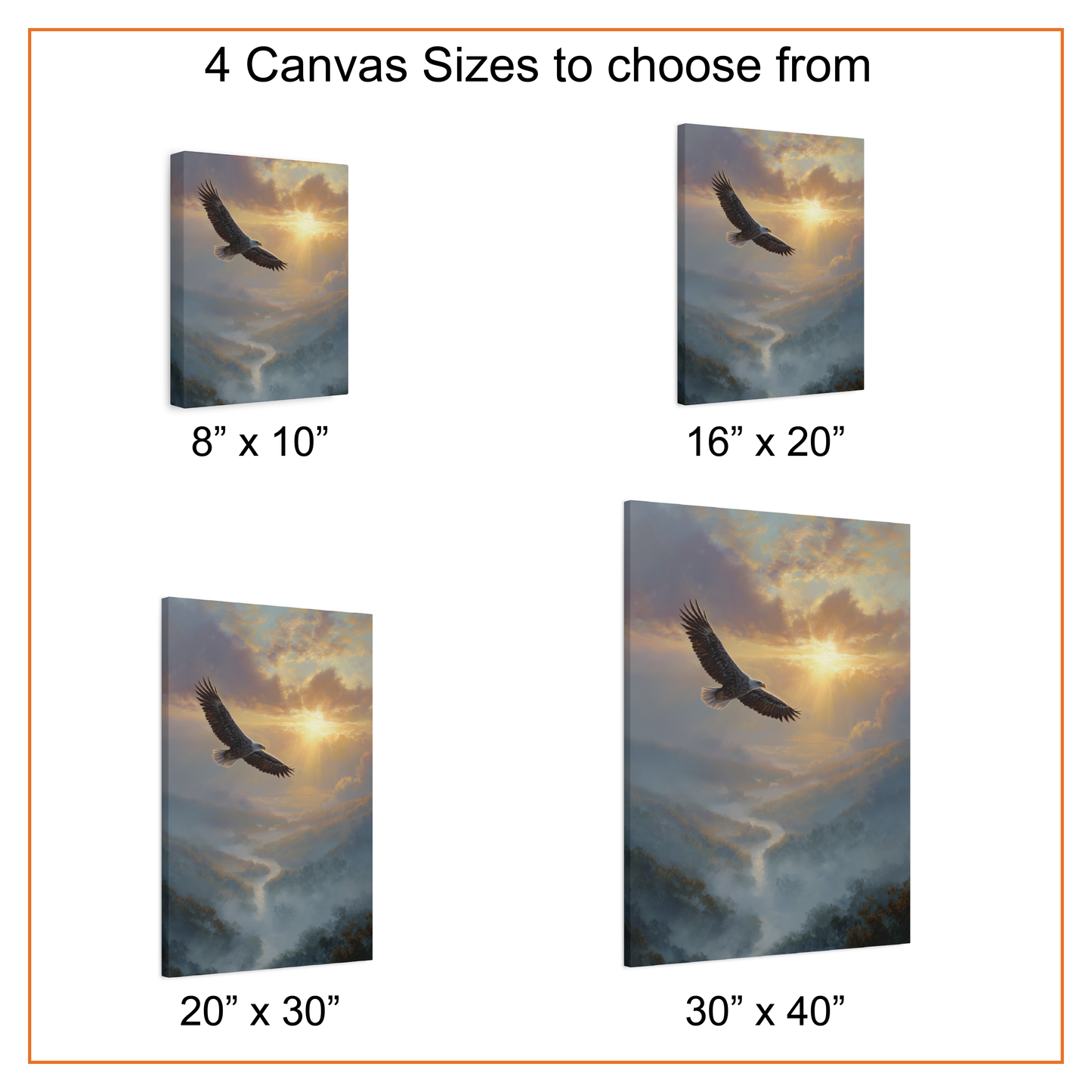 Majestic Eagle at Sunrise Canvas or Poster Print, Oil Painting Style Print, Misty Mountain Landscape Artwork, Inspirational Home Decor