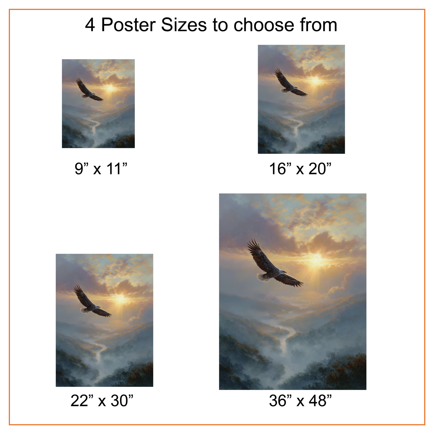 Majestic Eagle at Sunrise Canvas or Poster Print, Oil Painting Style Print, Misty Mountain Landscape Artwork, Inspirational Home Decor