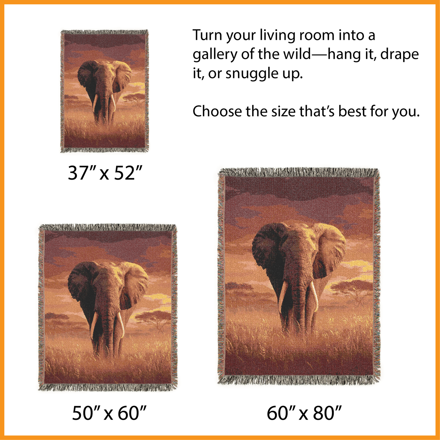 Elephant Woven Blanket, Safari Art Throw, Earth-Tone Wildlife Tapestry for Modern Boho Home Decor, Elephant Lover Gift, Sofa Bed Cover