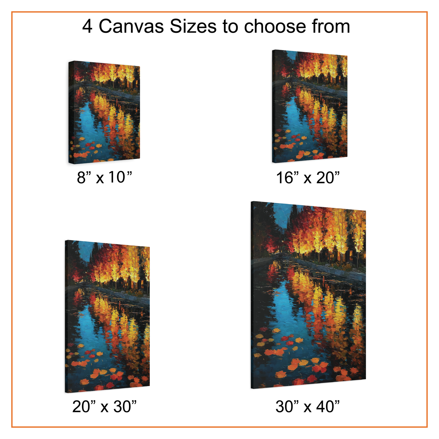 Autumn Reflections Impressionist Canvas or Poster Print, Golden Fall Trees and Colorful Leaves on River, Oil Painting Style Wall art