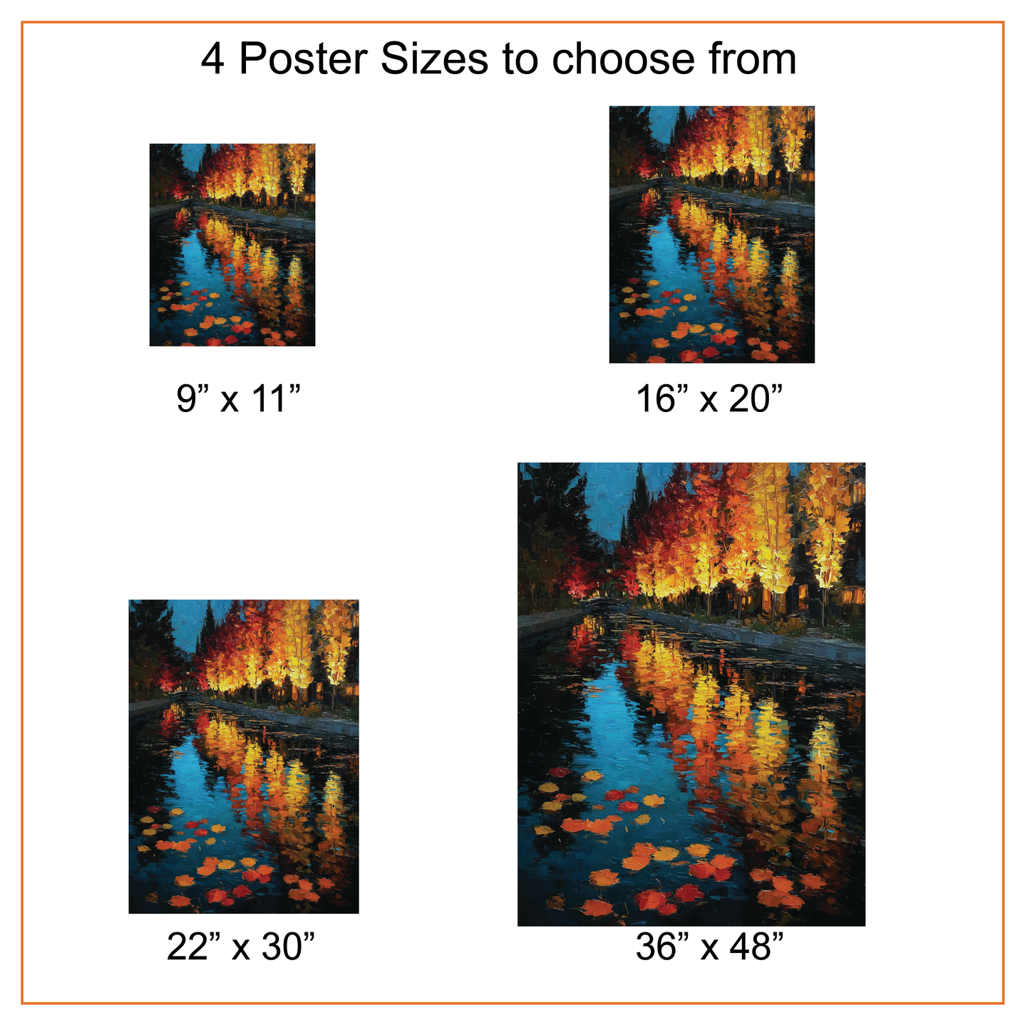 Autumn Reflections Impressionist Canvas or Poster Print, Golden Fall Trees and Colorful Leaves on River, Oil Painting Style Wall art