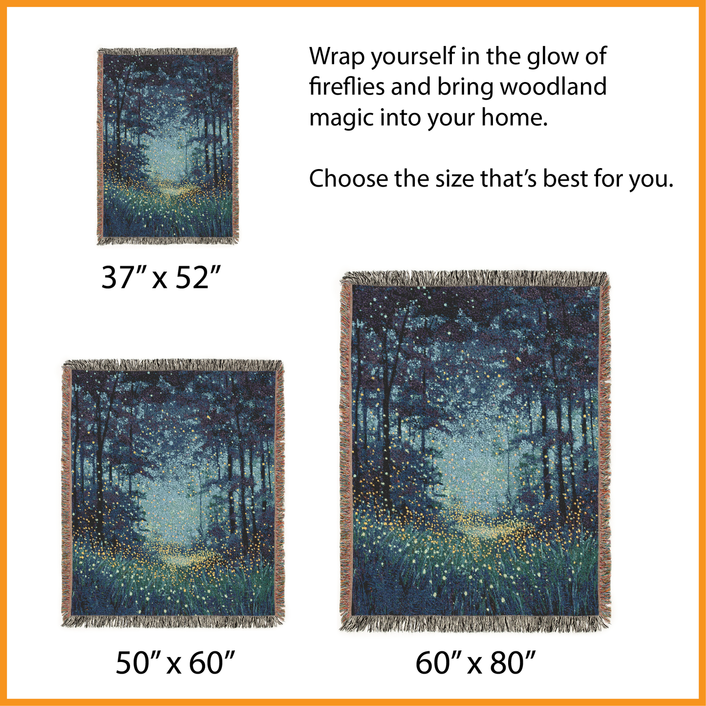 Woodland Night Magical Forest Tapestry Throw Woven Blanket, Magical Fireflies Blanket, Fairytale Bed Decor, Cozy Home Gift, Nature Lover