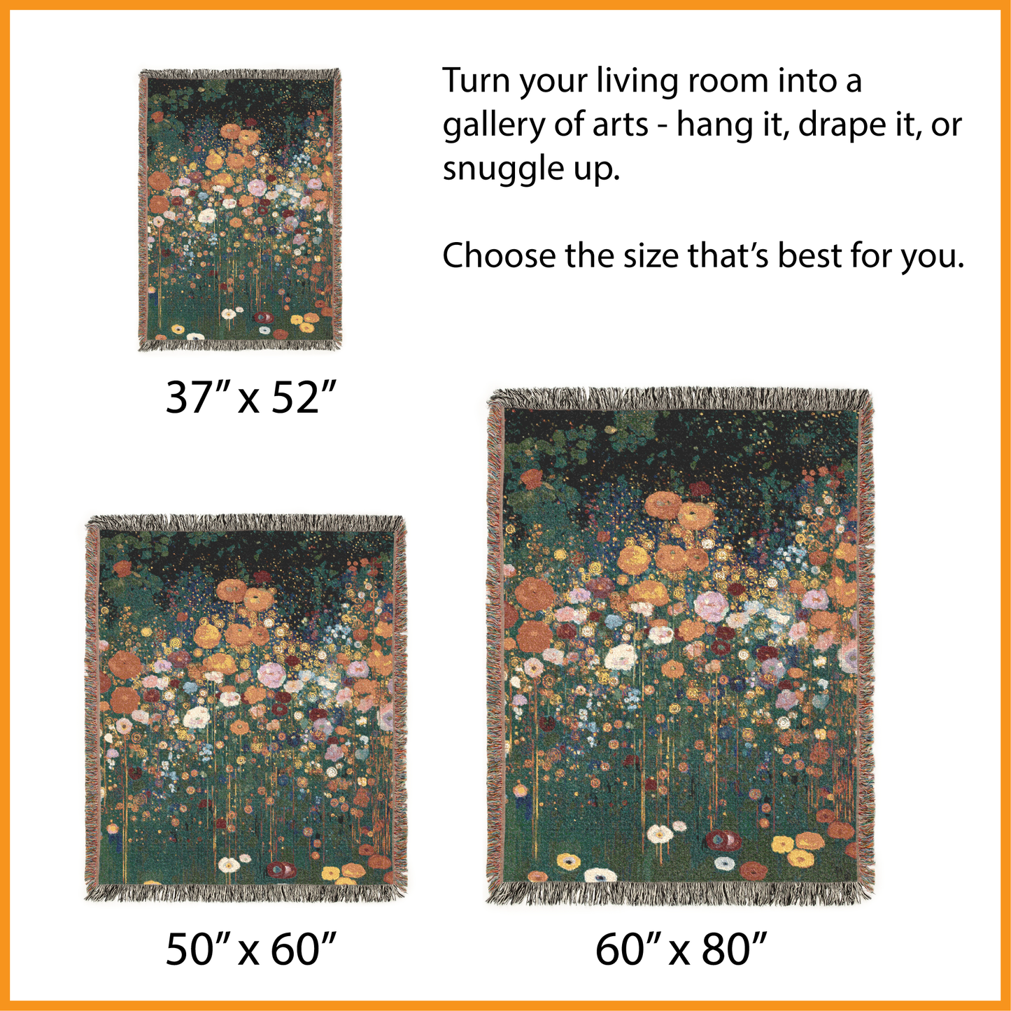 Artistic Floral Woven Blanket, Impressionistic Style Design Tapestry, Fringed Edge Throw, Pointillism Style Home Decor, Sofa Bed Cover Throw