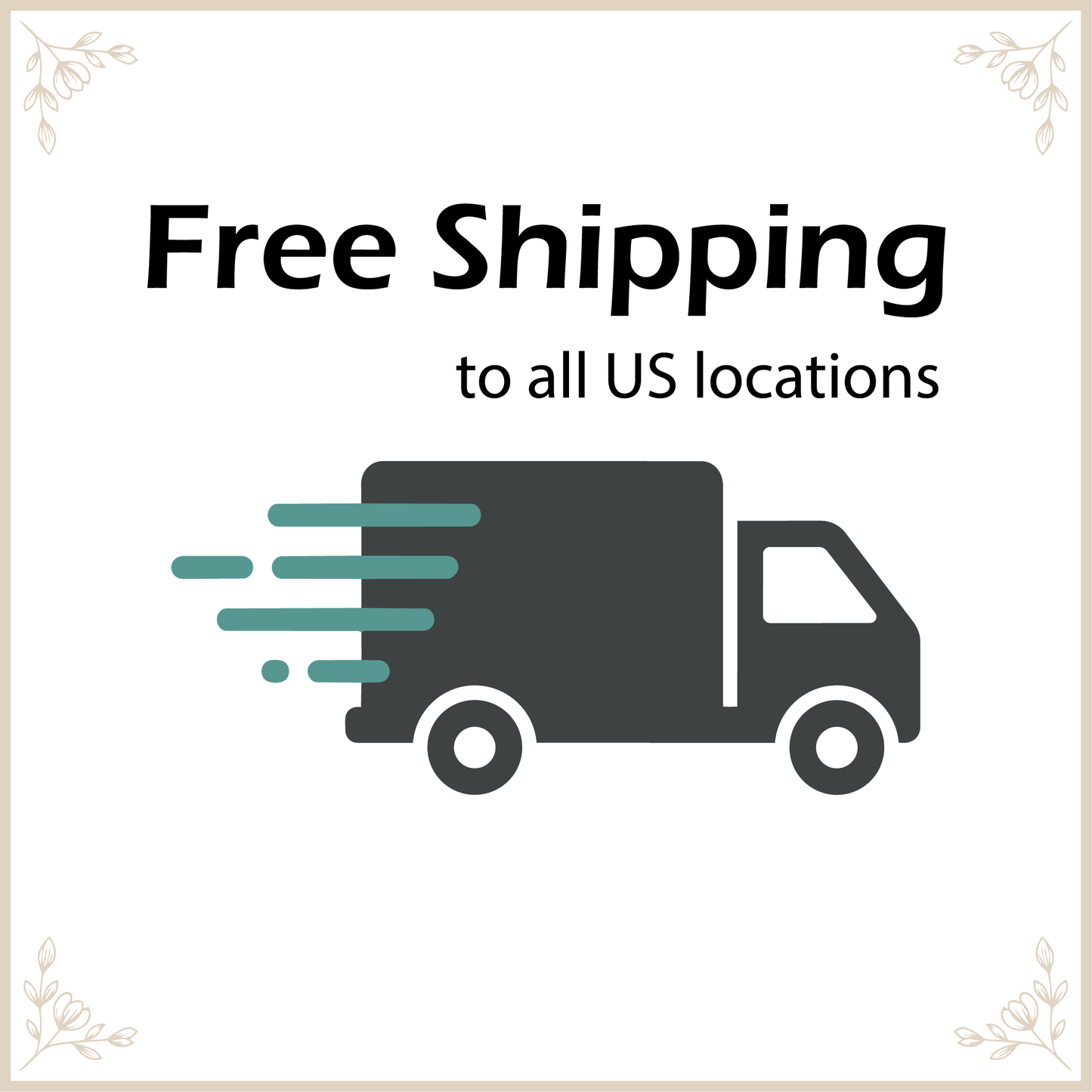 Free shipping promotional graphic with a blue delivery truck icon on a white background.