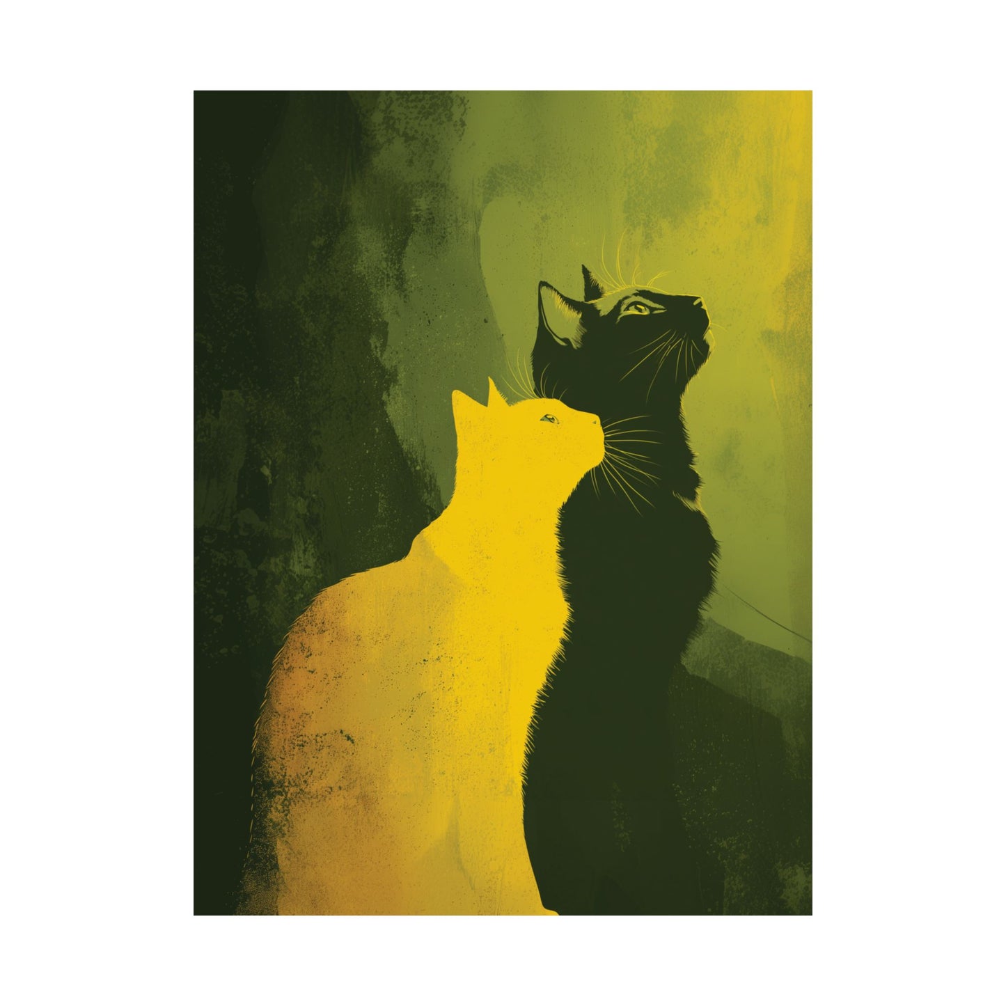 Modern Cat Art Print, Minimalist Couple Poster, Black and Yellow Wall Art, Cat Lover Gift for Anniversary, Abstract Feline Canvas