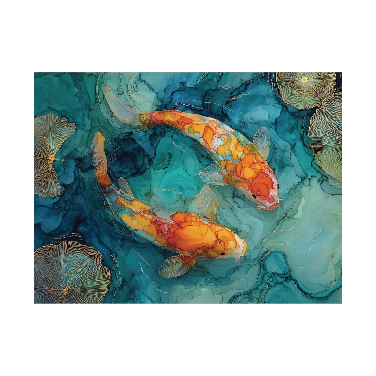 Japanese Koi Fish Art Print, Alcohol Ink Style Canvas or Poster Print, Abstract Pond Zen Wall Art Home Decor, Living Room Decoration
