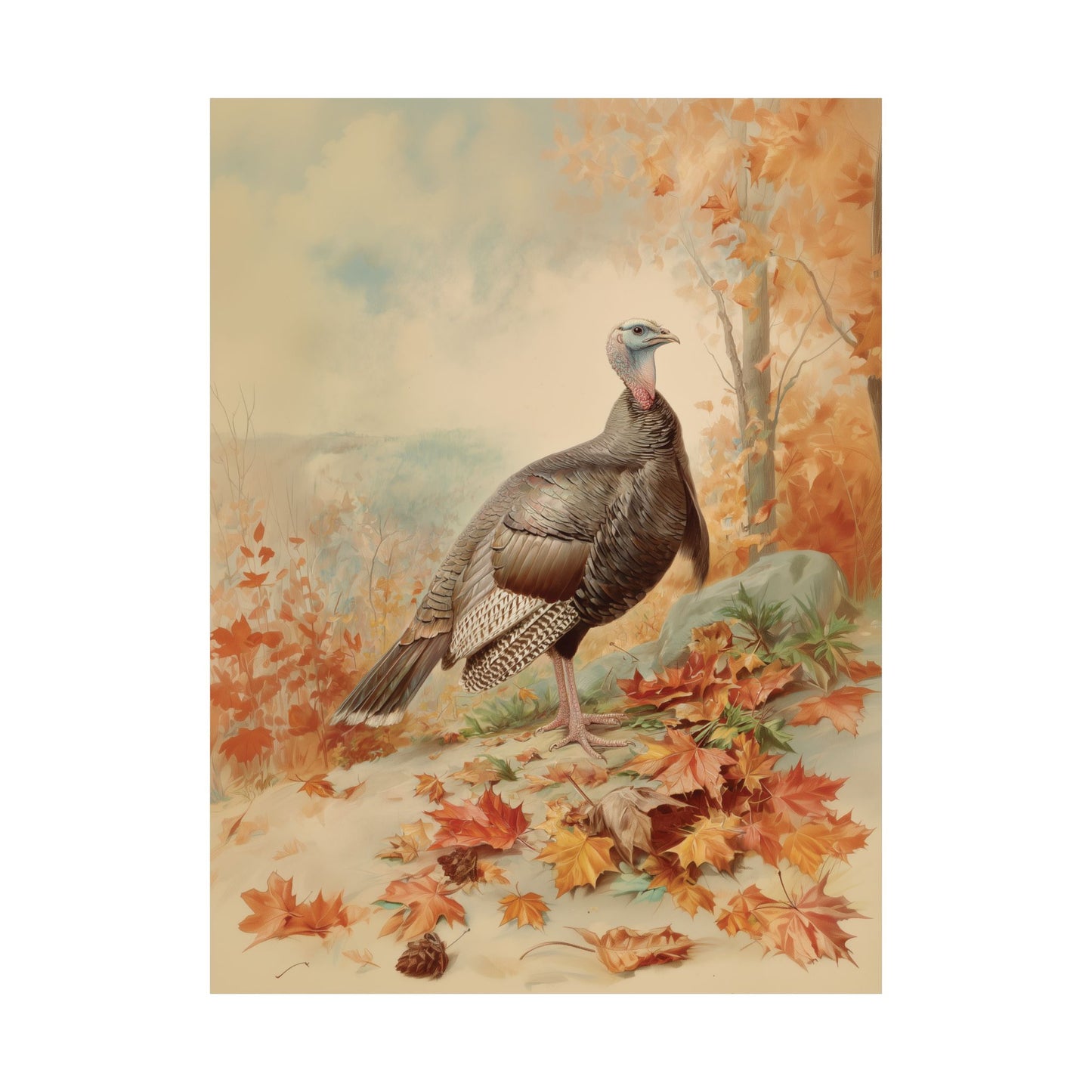 Autumn Wild Turkey Canvas or Poster Print, Thanksgiving Wall Decoration, Oil Painting Style Print, Nature Wall Art, Fall Wildlife Decor
