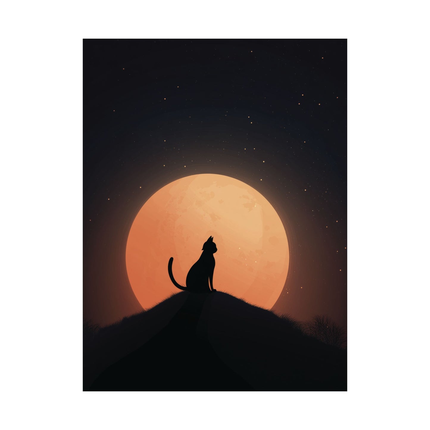 Black Cat & Full Moon Halloween Wall Art, Spooky Night Silhouette Poster or Canvas, Witch Cat Decor, Fall Home Decoration, Halloween Gift