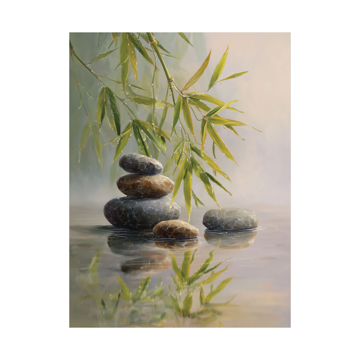 Zen Bamboo and Stones Canvas or Poster Print, Spa Bathroom Decor, Tranquil Nature Wall Art, Minimalist Asian-Inspired Poster