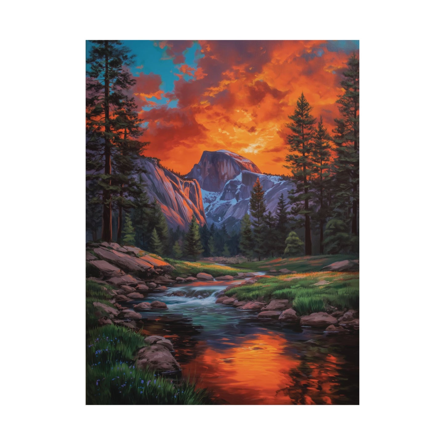 Yosemite Half Dome Canvas or Poster Print, Sunset Landscape Wall Art, Forest River Canvas, Mountain Home Decor, Gift for Hiker