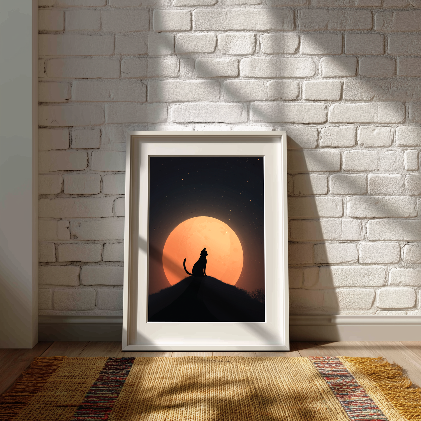 Black Cat & Full Moon Halloween Wall Art, Spooky Night Silhouette Poster or Canvas, Witch Cat Decor, Fall Home Decoration, Halloween Gift