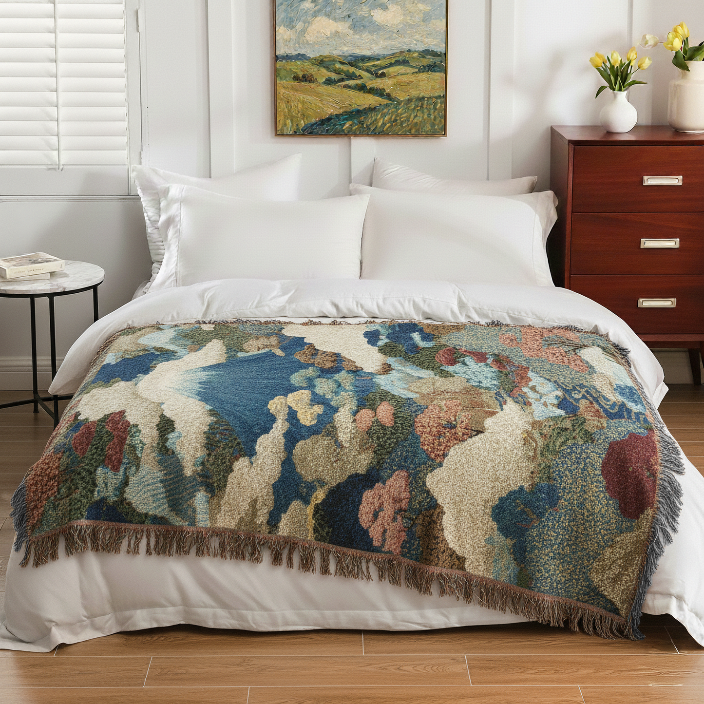 Mount Fuji Woven Blanket, Japanese Landscape Throw, Boho Artistic Japan Tapestry Blanket, Cozy Nature-Inspired Home Decor, Sofa Bed Cover