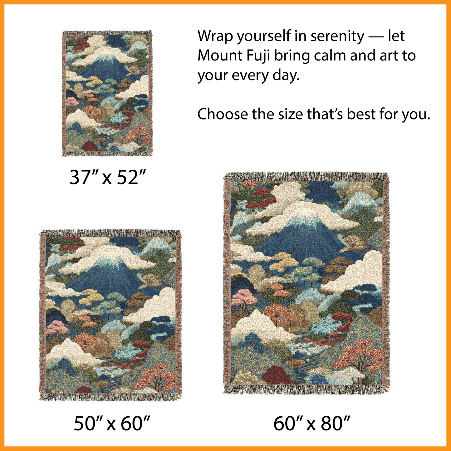 Mount Fuji Woven Blanket, Japanese Landscape Throw, Boho Artistic Japan Tapestry Blanket, Cozy Nature-Inspired Home Decor, Sofa Bed Cover