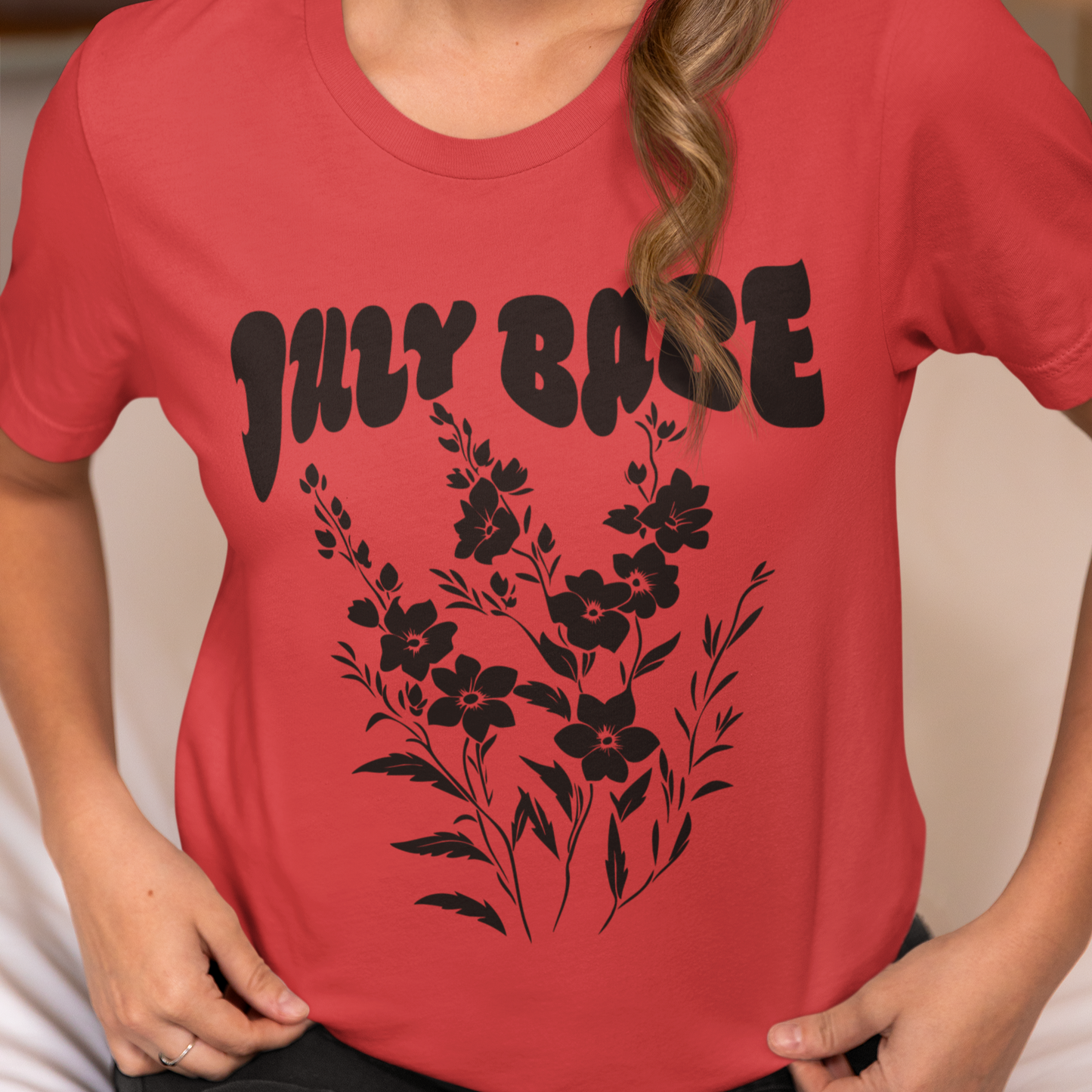 July Babe T-shirt, Larkspur Floral July Birthday Tee, Retro Style July Born Gift, Floral Minimalist Tee, Floral July Shirt, Gift for her