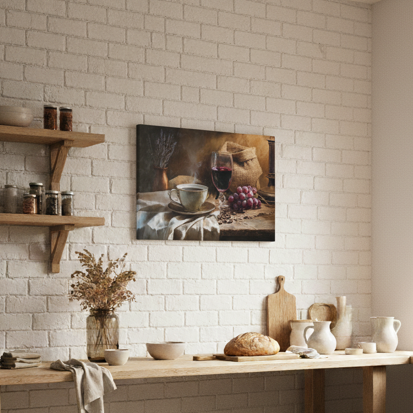 Rustic Coffee and Wine Wall Art, Canvas or Poster Print, Cozy Kitchen & Dining Room Decor, Farmhouse Wine Lover Gift, Bistro Ship Decoration
