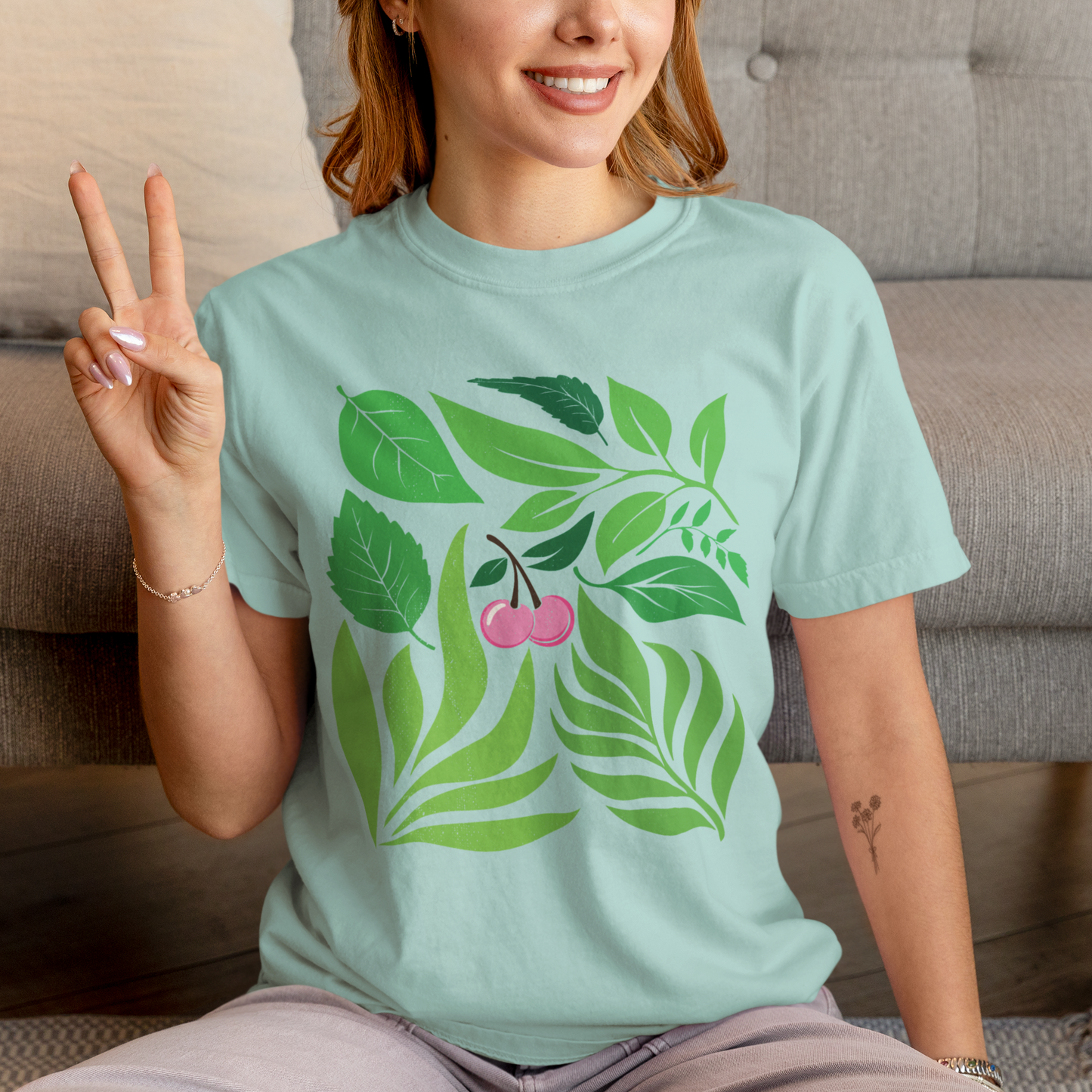 Botanical Cherry T-Shirt, Boho Nature-Inspired Graphic Tee, Plant Lover Gift, Tropical Shirt, Organic Botanical Top, Summer Vibes Clothing