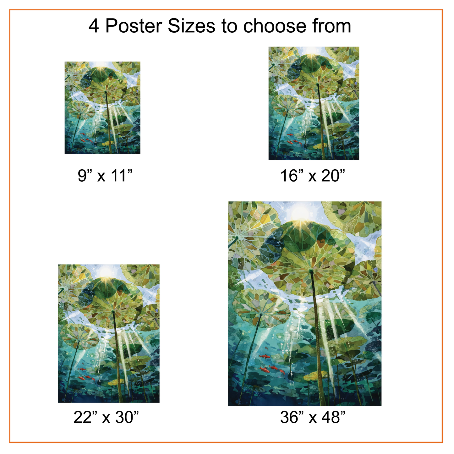 Underwater Lily Pond Wall Art, Sunlight Through Lily Pads Canvas or Poster Print, Nature Inspired Water Garden Artwork, Living Room Decor