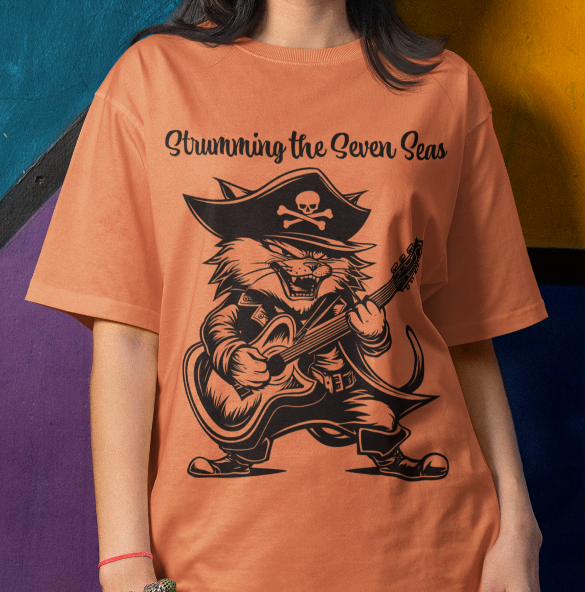 Comfort Colors Shirt, Music Party Shirt, Music Festival T-Shirt, Pirate Cat plays Guitar Shirt, Funny Cat Shirt, Pet Lover Shirt, Music Tee