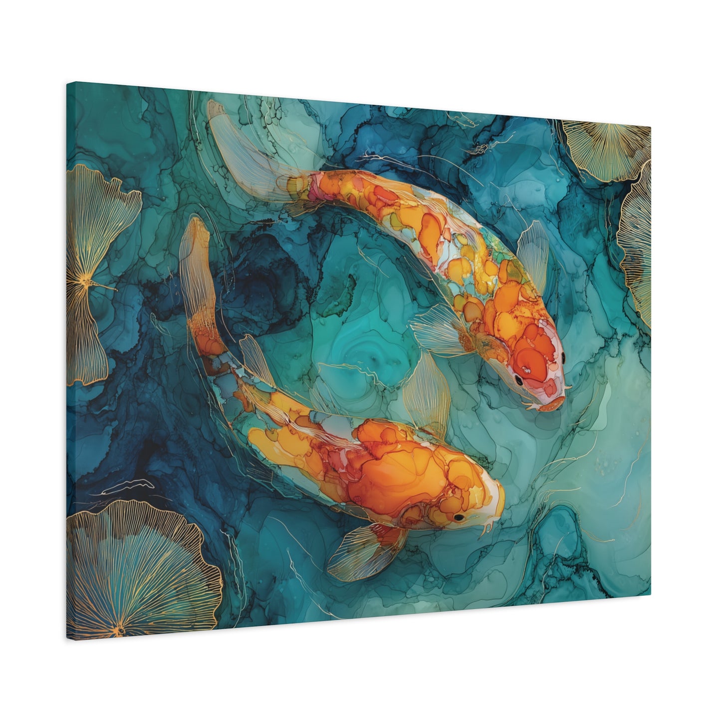 Japanese Koi Fish Art Print, Alcohol Ink Style Canvas or Poster Print, Abstract Pond Zen Wall Art Home Decor, Living Room Decoration