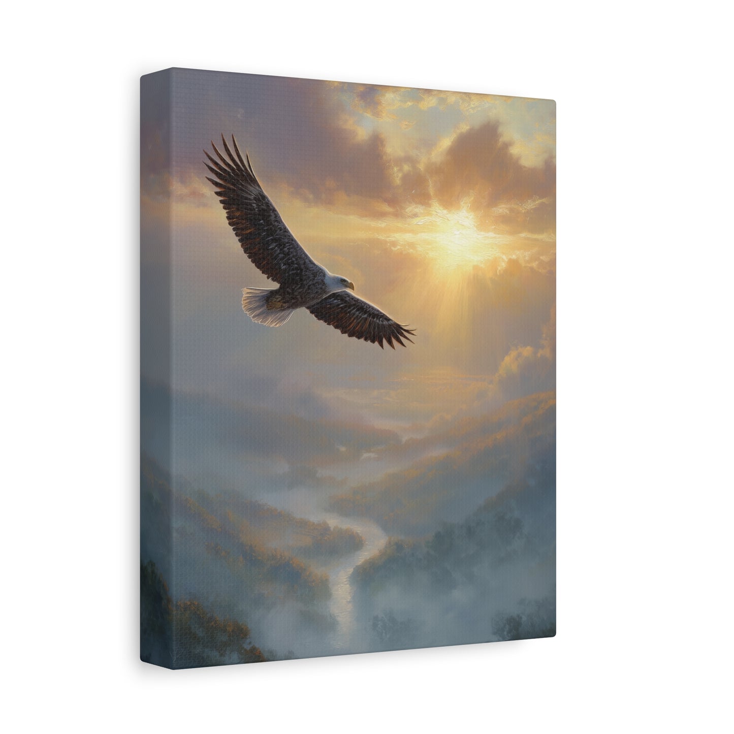 Majestic Eagle at Sunrise Canvas or Poster Print, Oil Painting Style Print, Misty Mountain Landscape Artwork, Inspirational Home Decor