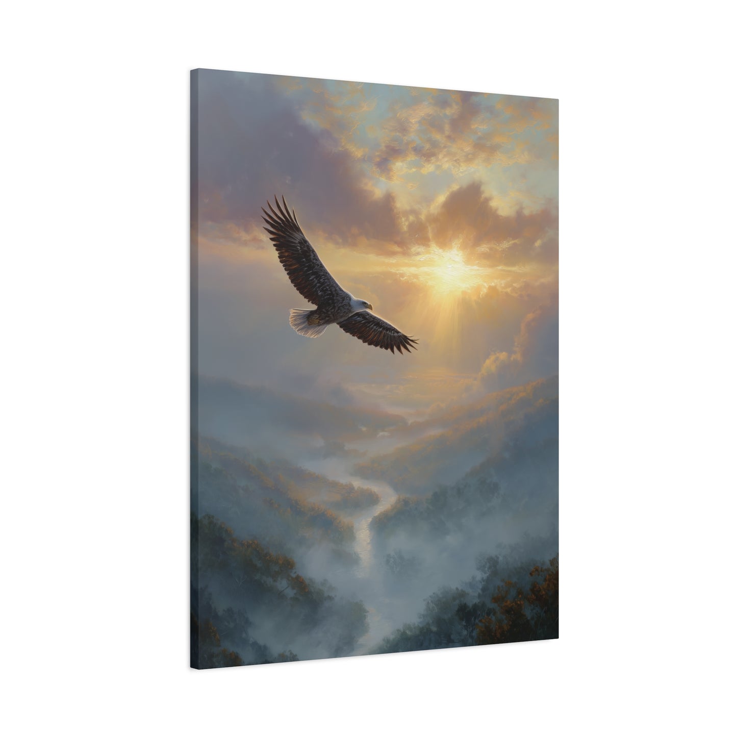 Majestic Eagle at Sunrise Canvas or Poster Print, Oil Painting Style Print, Misty Mountain Landscape Artwork, Inspirational Home Decor