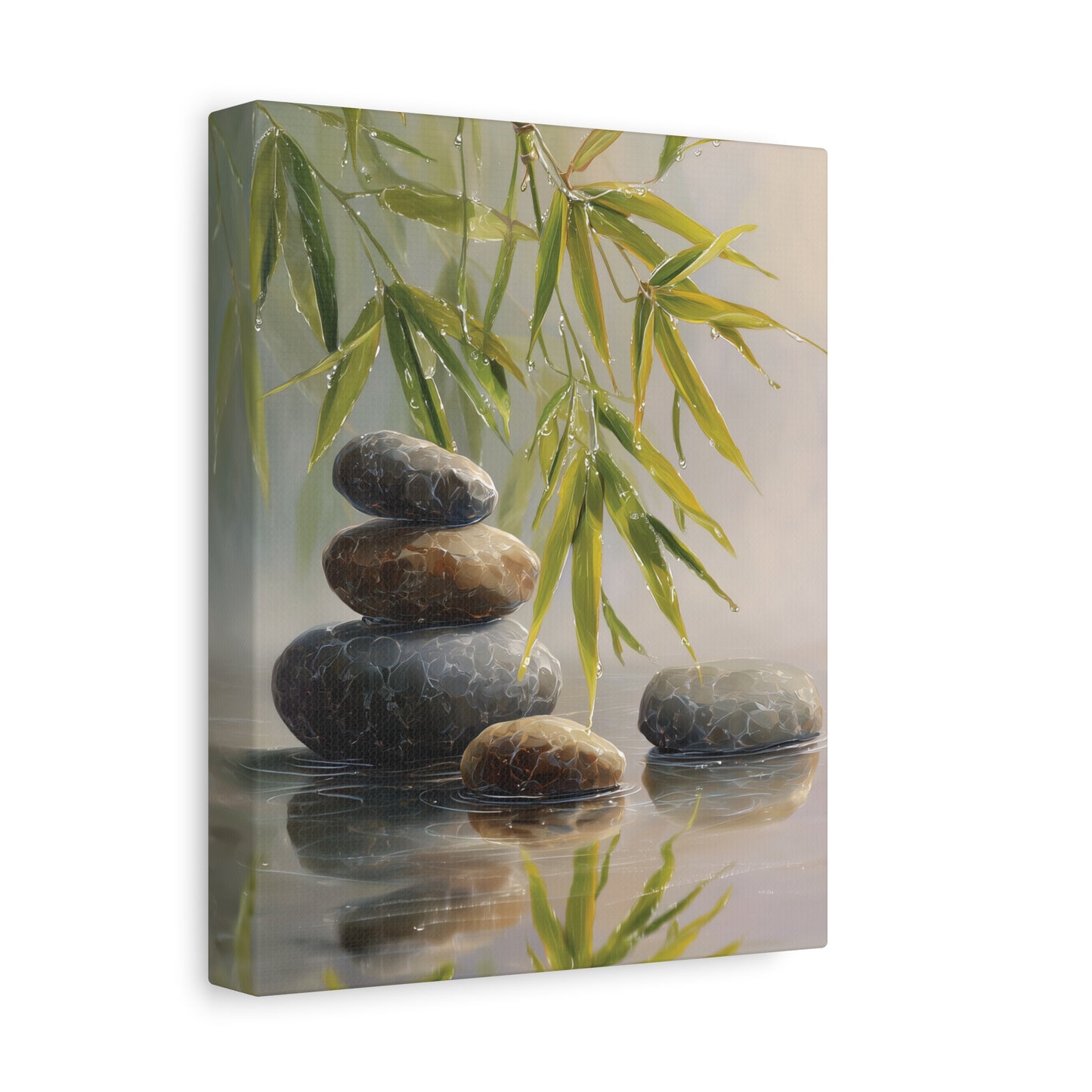 Zen Bamboo and Stones Canvas or Poster Print, Spa Bathroom Decor, Tranquil Nature Wall Art, Minimalist Asian-Inspired Poster