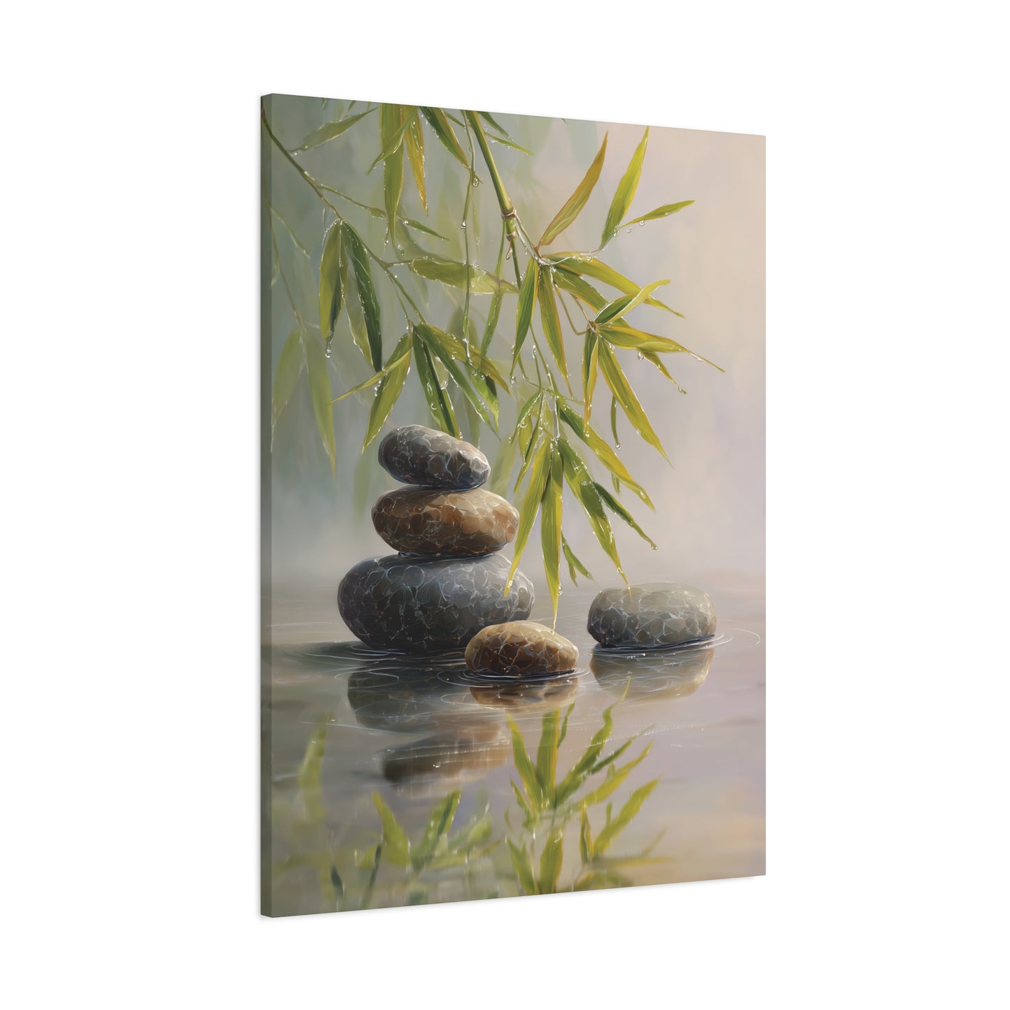 Zen Bamboo and Stones Canvas or Poster Print, Spa Bathroom Decor, Tranquil Nature Wall Art, Minimalist Asian-Inspired Poster