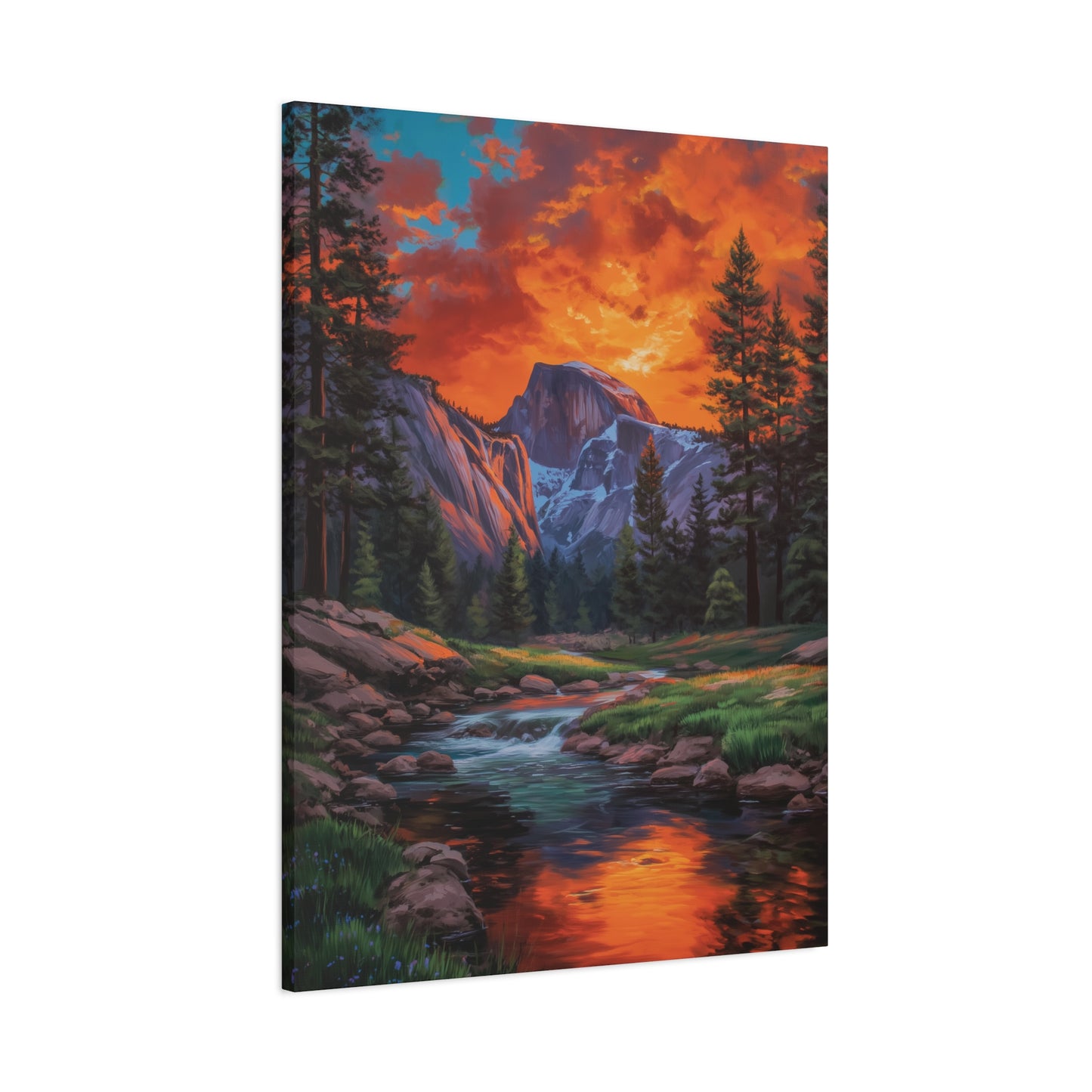 Yosemite Half Dome Canvas or Poster Print, Sunset Landscape Wall Art, Forest River Canvas, Mountain Home Decor, Gift for Hiker