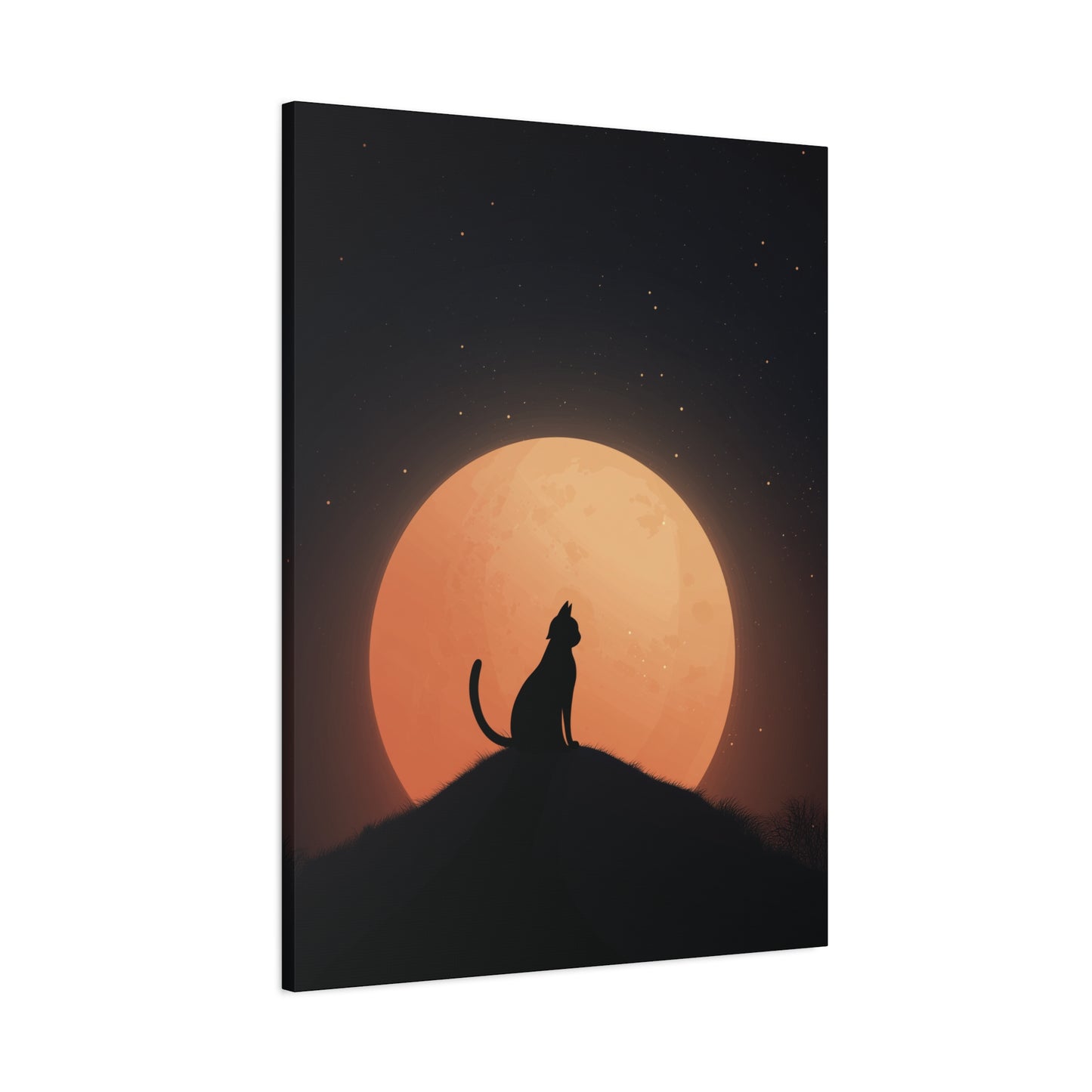 Black Cat & Full Moon Halloween Wall Art, Spooky Night Silhouette Poster or Canvas, Witch Cat Decor, Fall Home Decoration, Halloween Gift