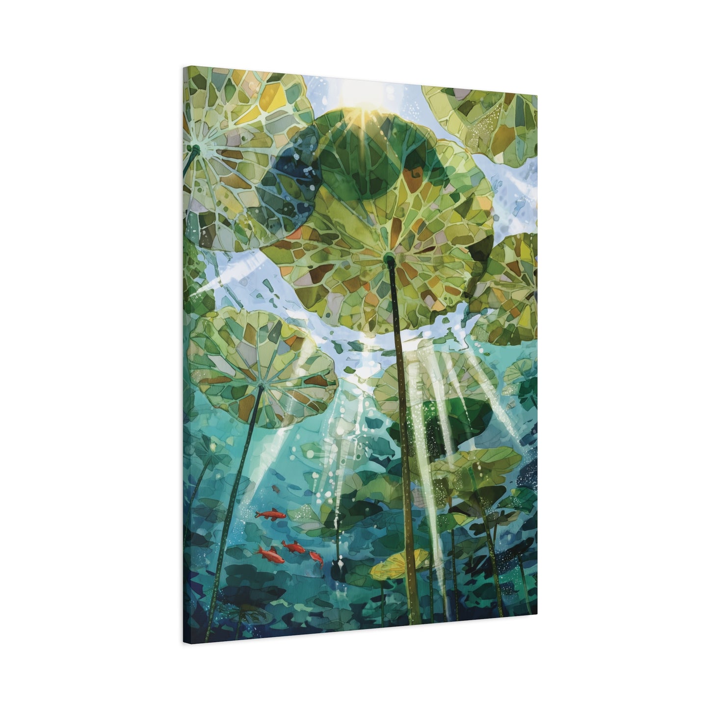Underwater Lily Pond Wall Art, Sunlight Through Lily Pads Canvas or Poster Print, Nature Inspired Water Garden Artwork, Living Room Decor